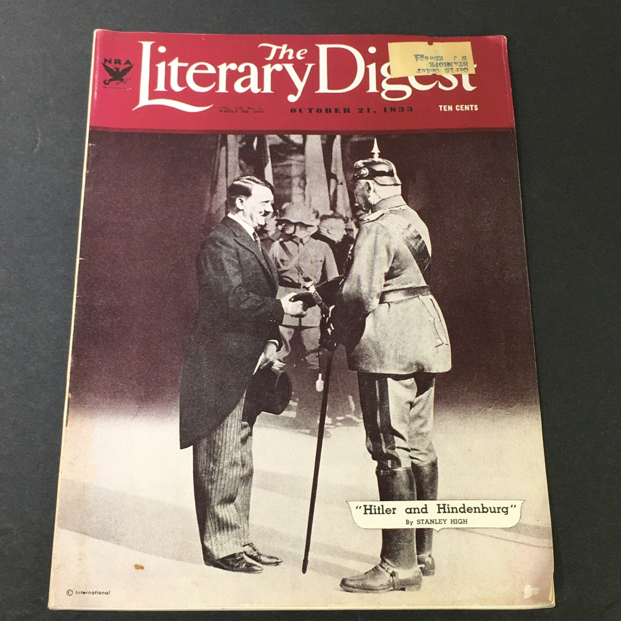 VTG The Literary Digest Magazine October 21 1933 - Adolf Hitler & Hindenburg