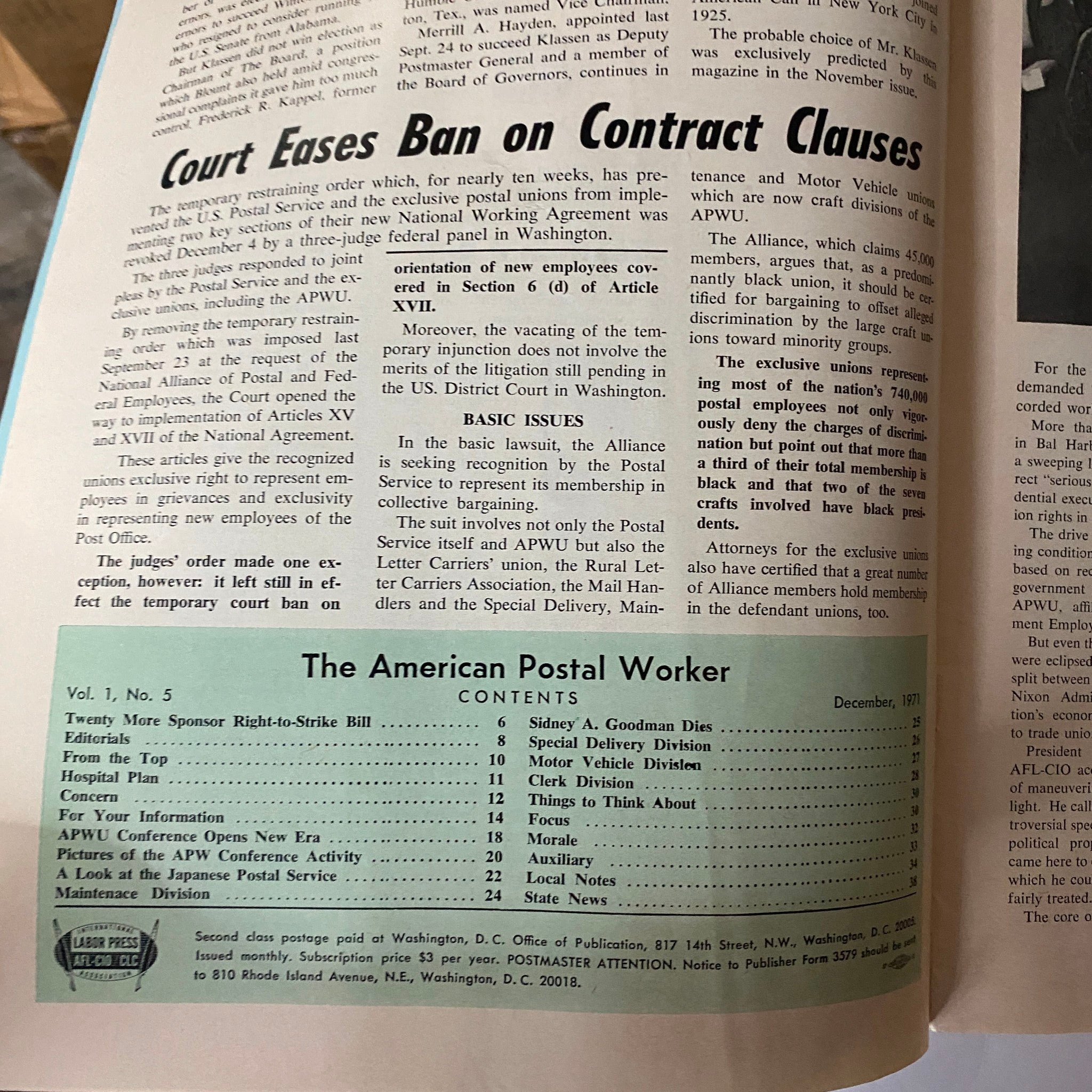 The American Postal Worker Magazine December 1971 The First Day of Christmas