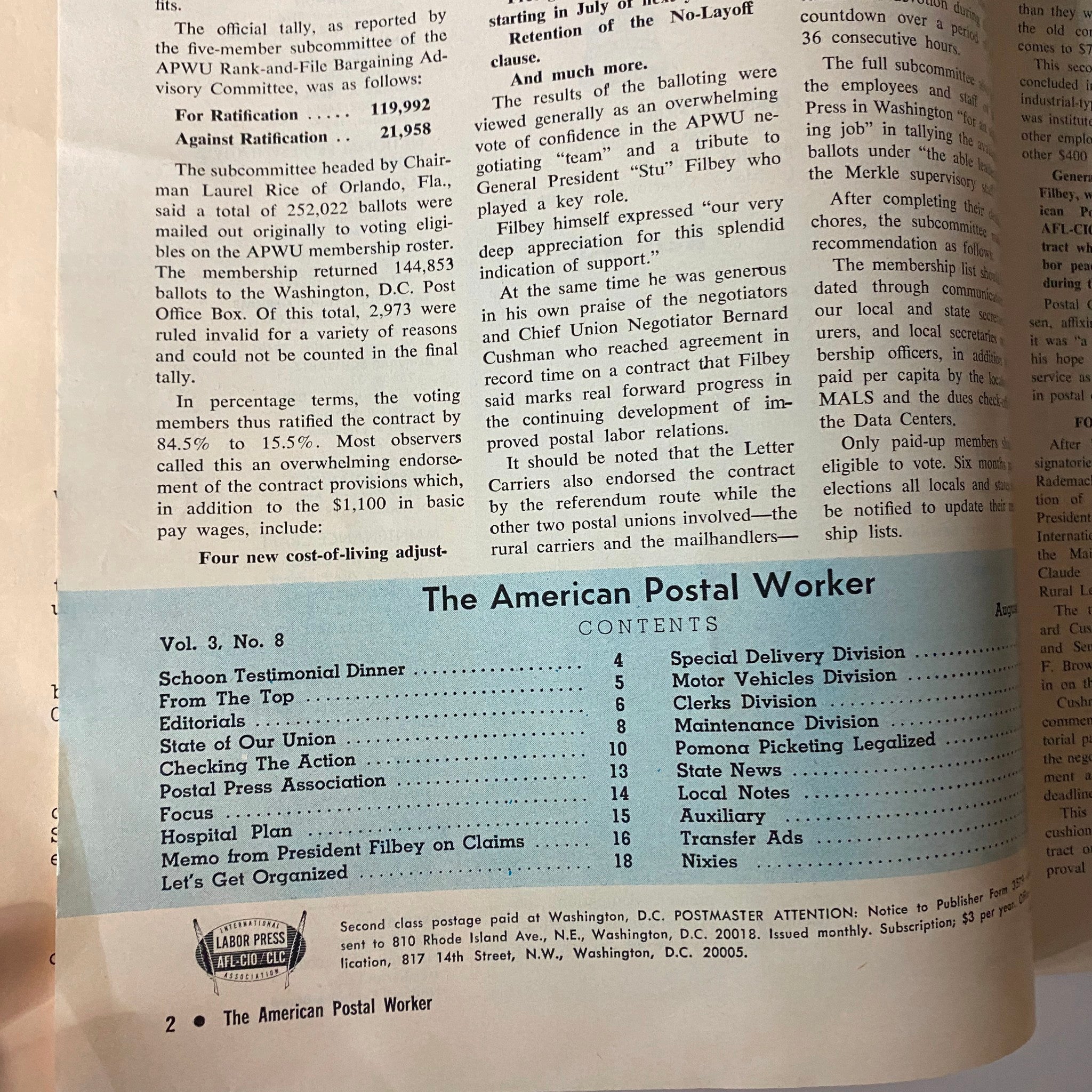 The American Postal Worker Magazine August 1973 Pres. Stu Filbey & Ted Klassen