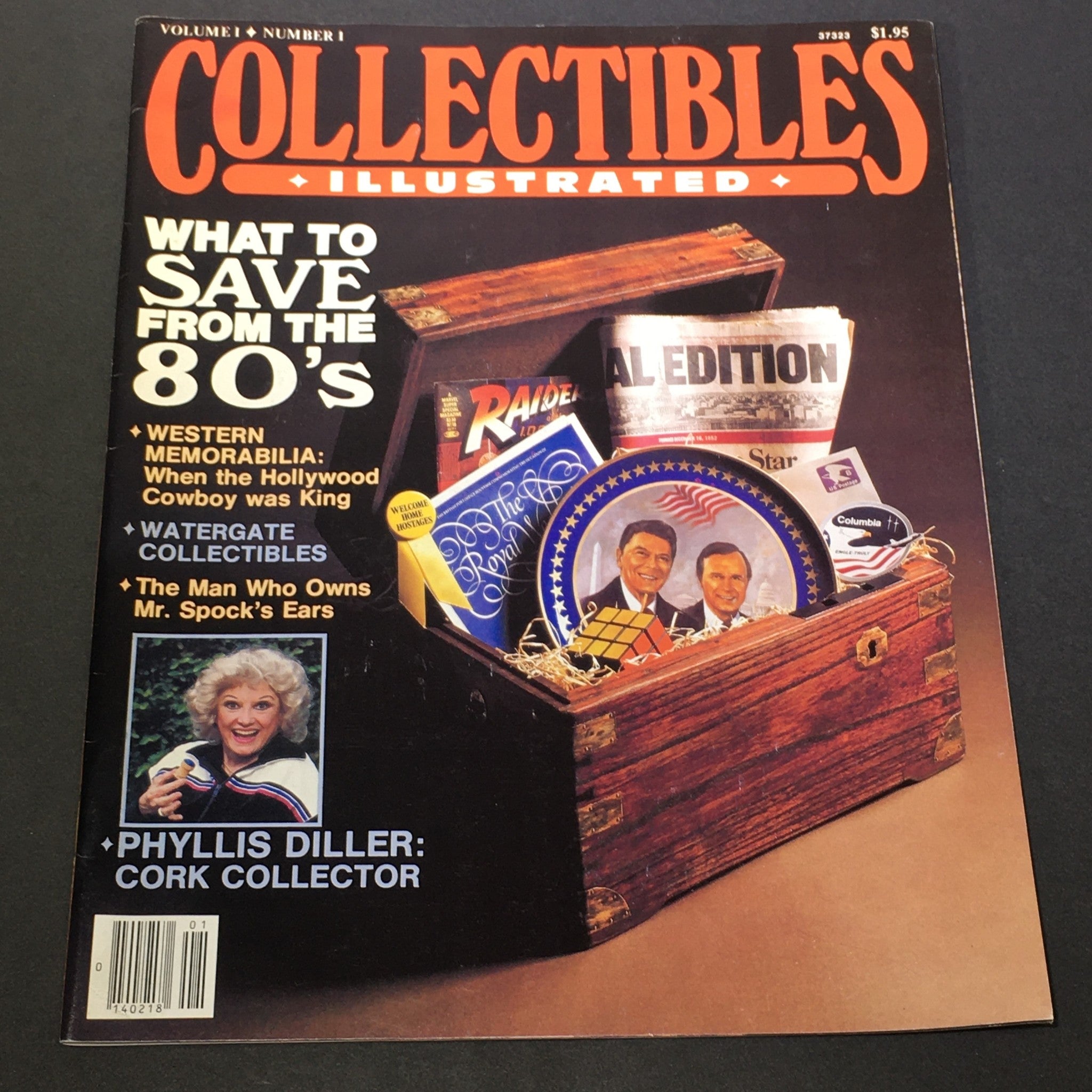 Cover of VTG Collectibles Illustrated Magazine May-June 1982 featuring Phyllis Diller as Cork Collector, showcasing a vintage entertainment theme with memorabilia from the 80’s.