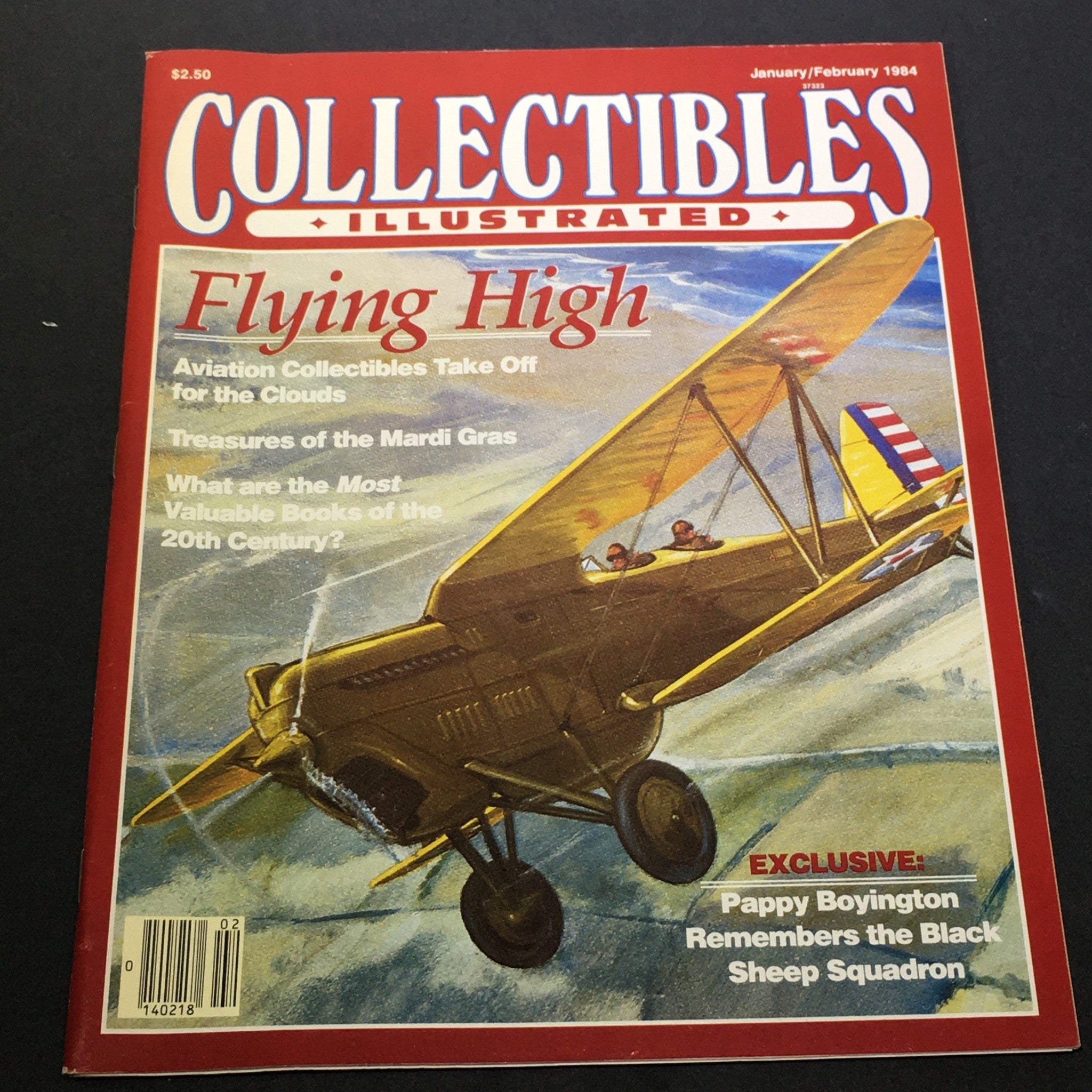 Cover of Collectibles Illustrated Magazine January February 1984 featuring Pappy Boyington, showcasing aviation collectibles and exclusive content about the Black Sheep Squadron.