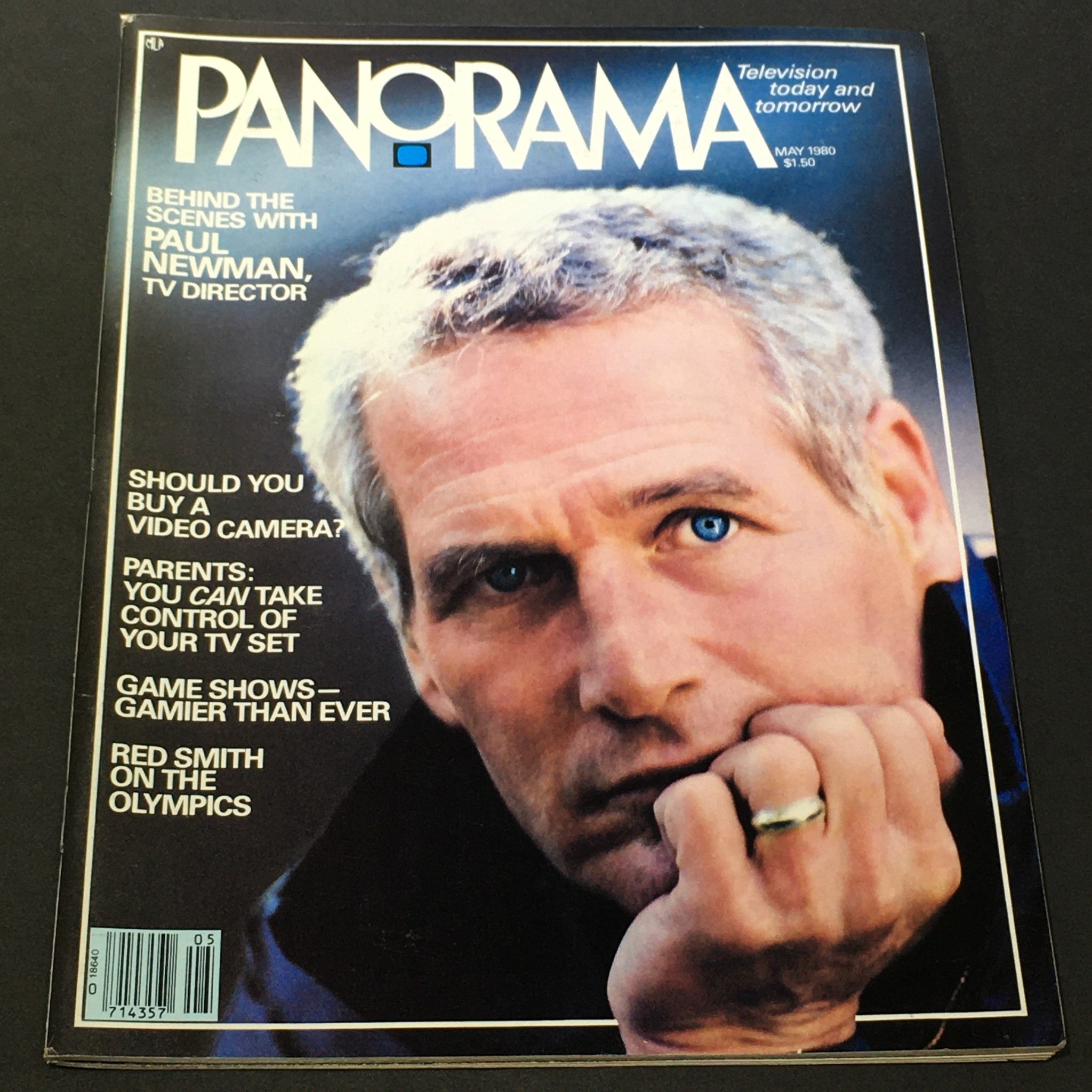 VTG Panorama The TV Magazine May 1980 featuring a cover image of actor and TV director Paul Newman with striking blue eyes and a thoughtful expression. The magazine includes articles on TV culture and trends from the early 1980s.