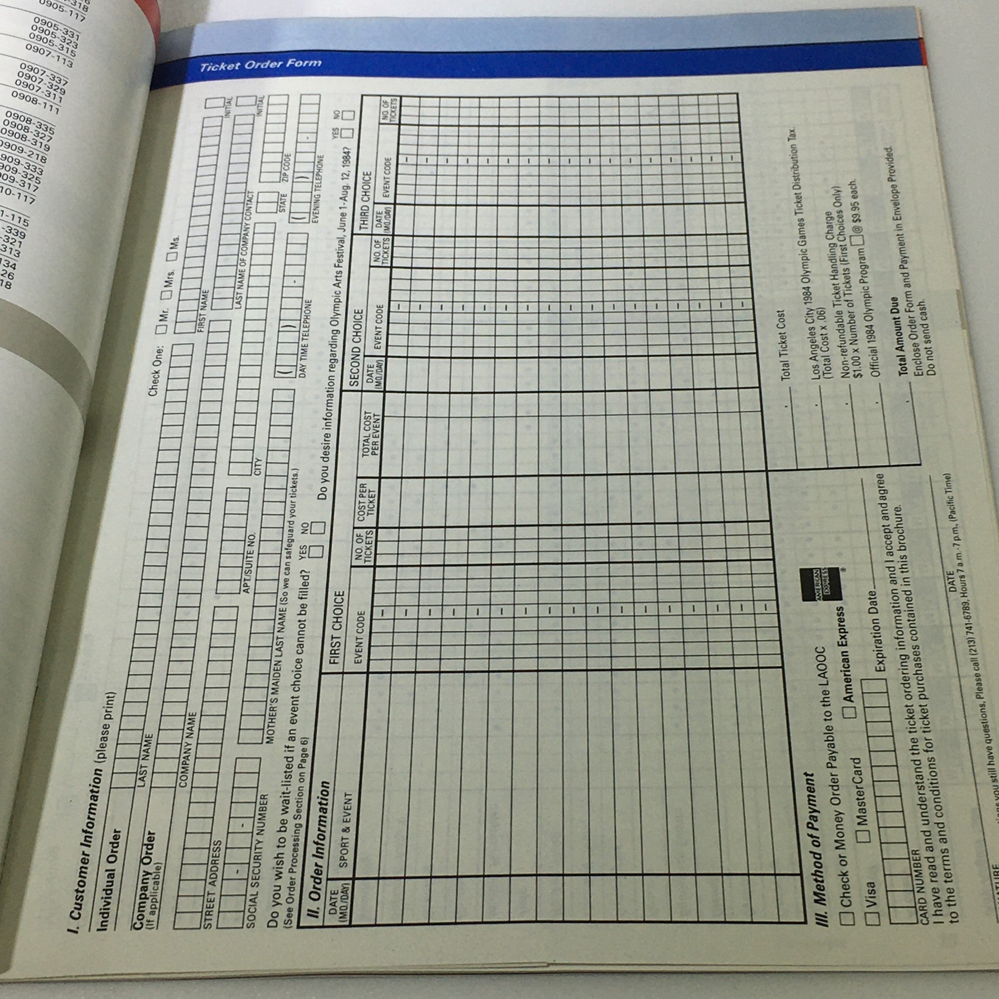 VTG Official 1984 ticket order form Games of the XXIIIrd Olympiad Los Angeles