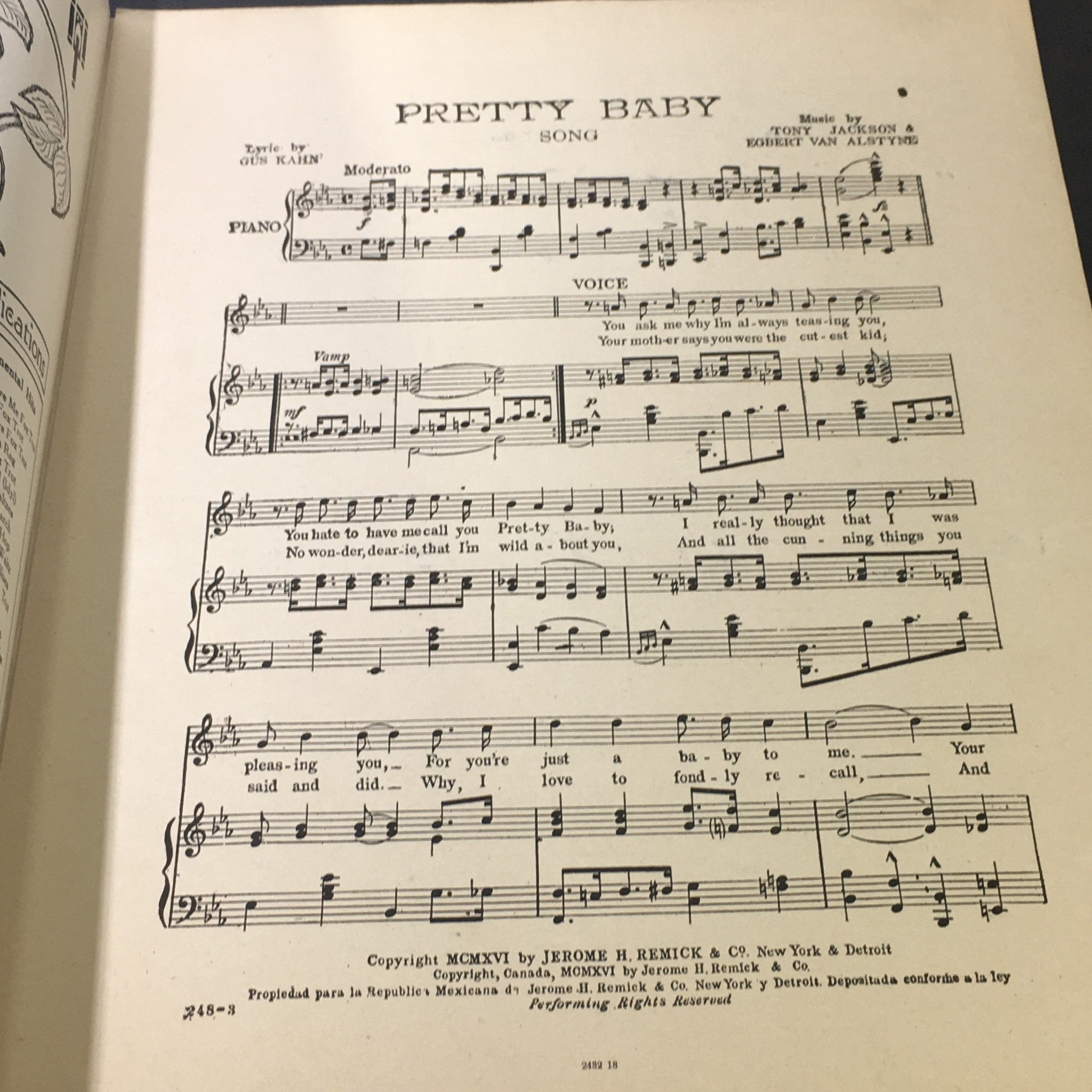 VTG RARE Pretty Baby Song - The Passing Show of 1916 Music by Tony Jackson