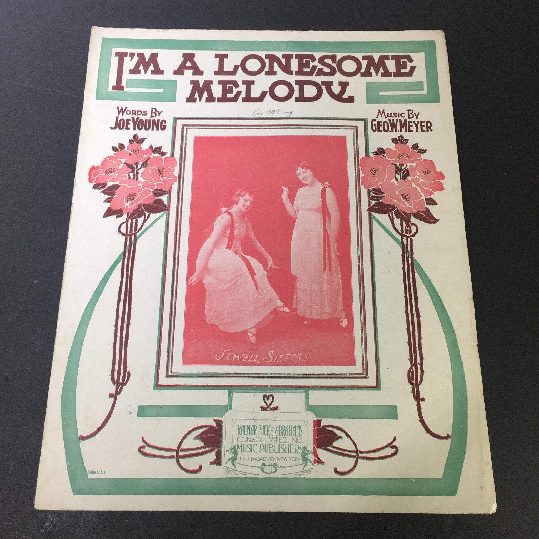 VTG RARE I'm A Lonesome Melody Words by Joe Young & Music by Geo W. Meyer