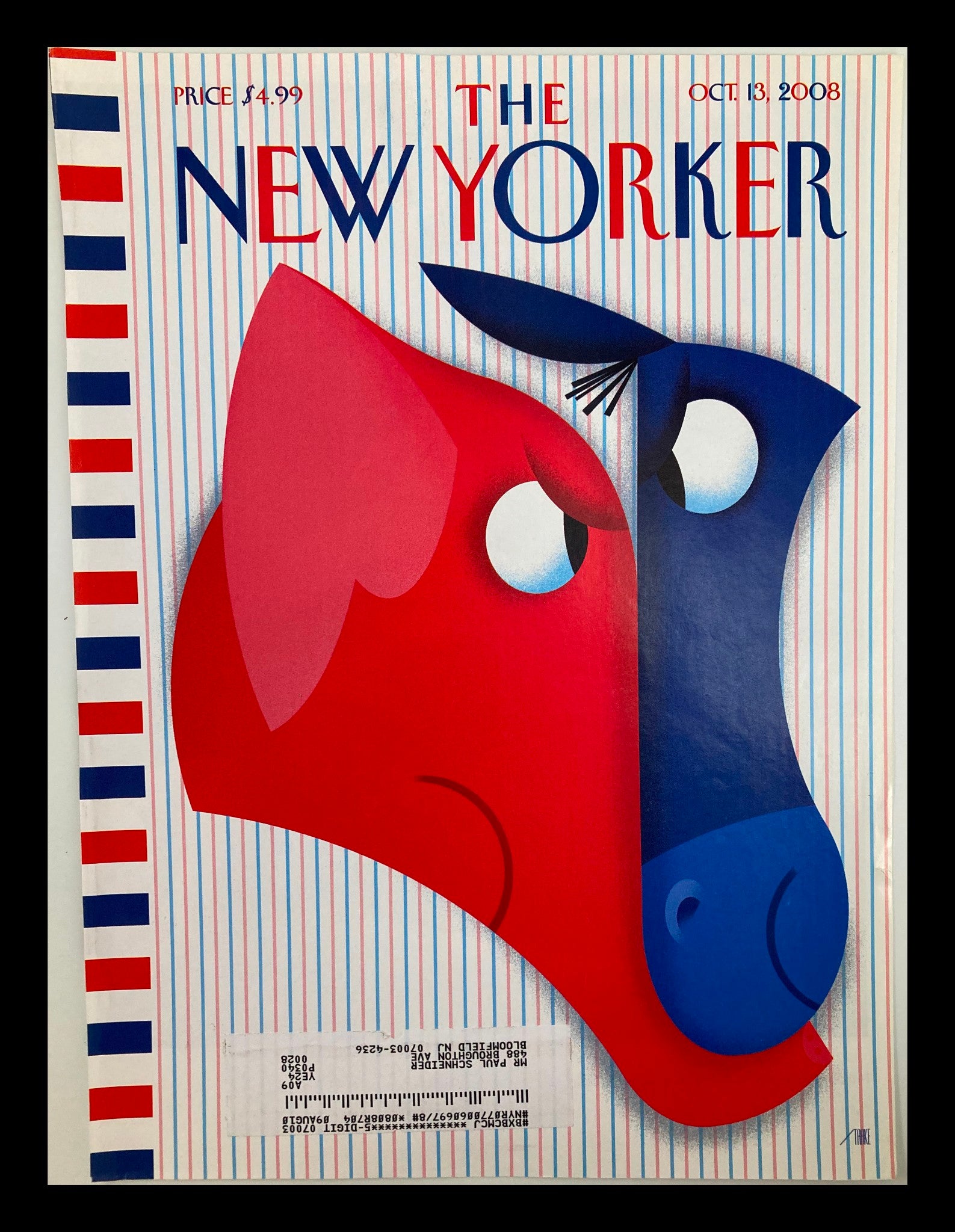 COVER ONLY The New Yorker October 13 2008 Theme Cover Face Off by Bob Staake