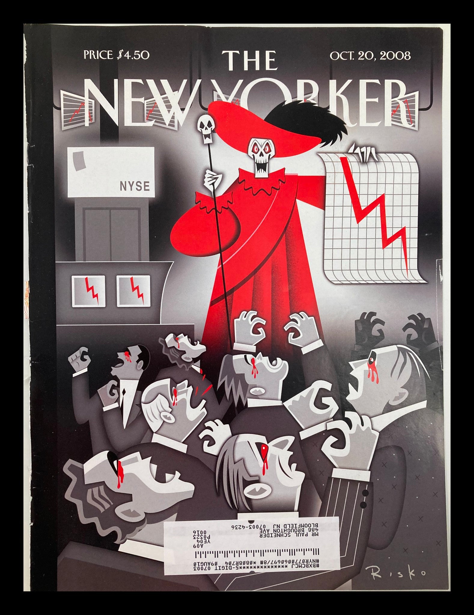 COVER ONLY The New Yorker October 20 2008 Death on Wall Street by Robert Risko