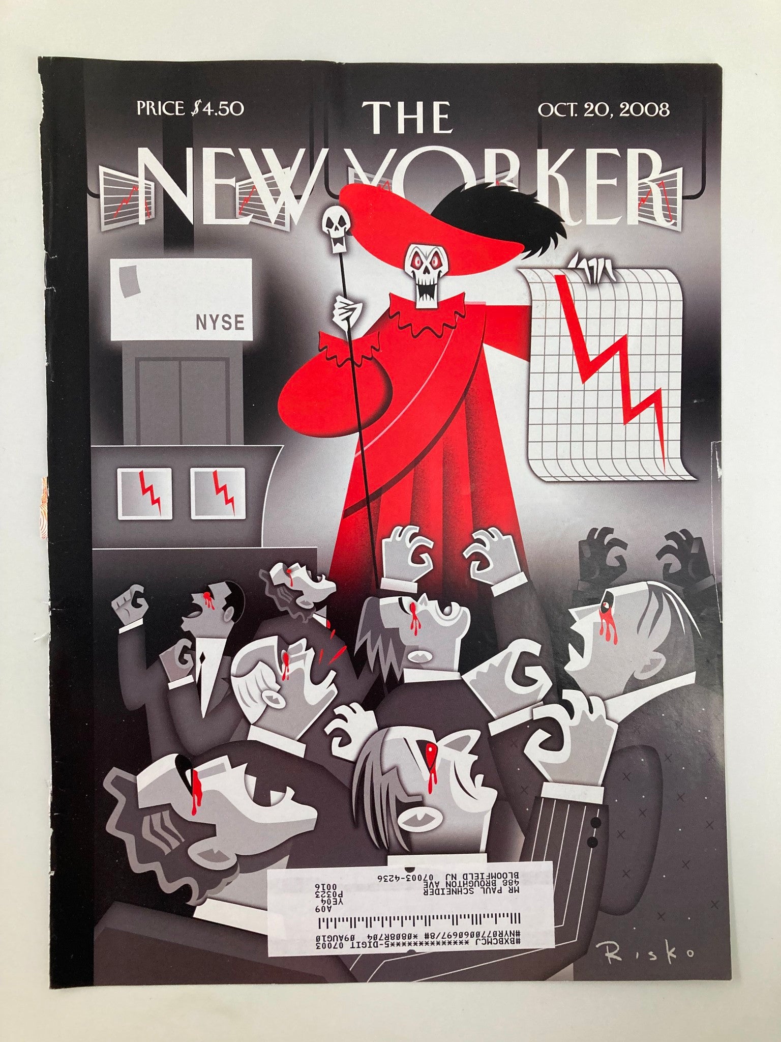 COVER ONLY The New Yorker October 20 2008 Death on Wall Street by Robert Risko