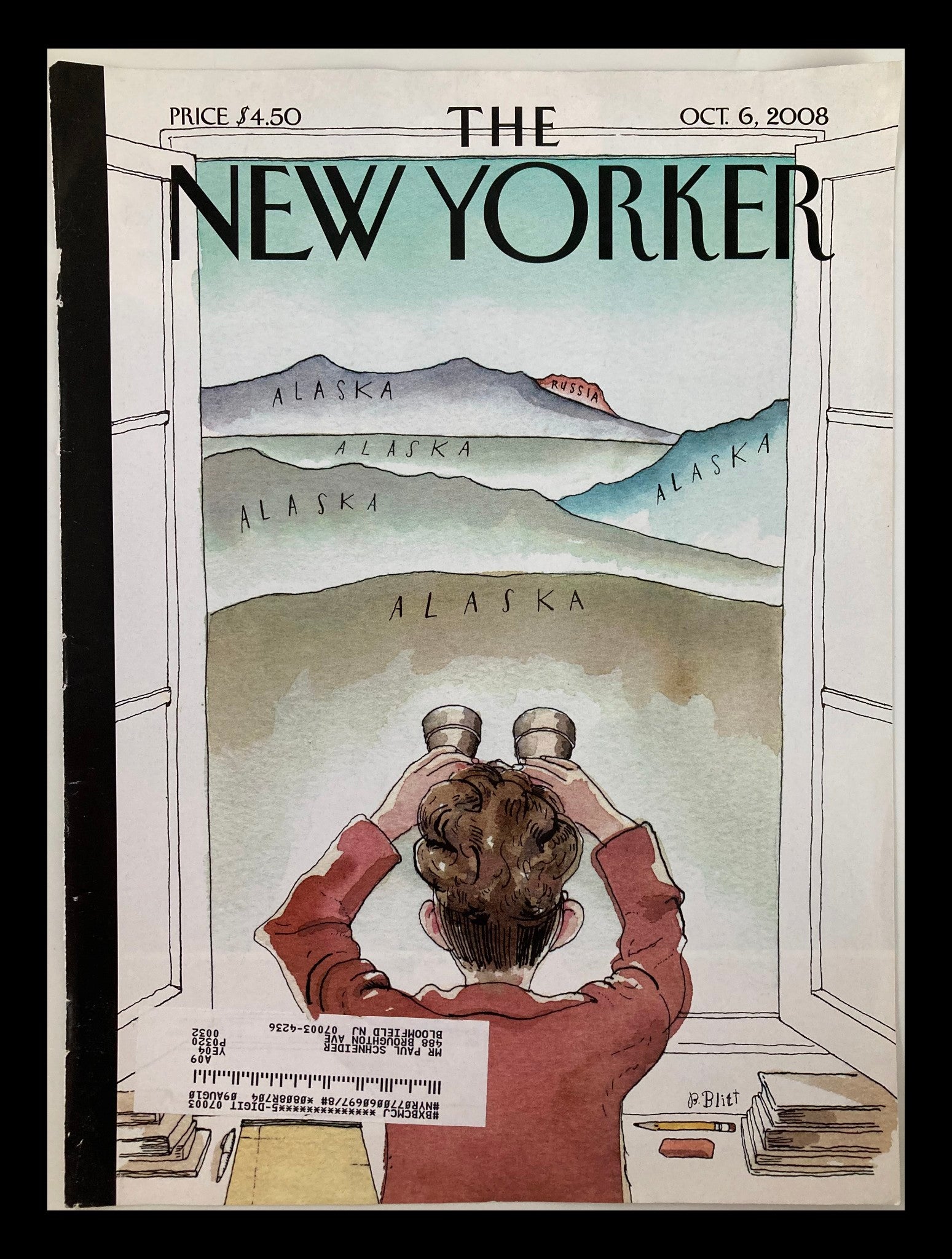 COVER ONLY The New Yorker October 6 2008 A Room with a View by Barry Blitt