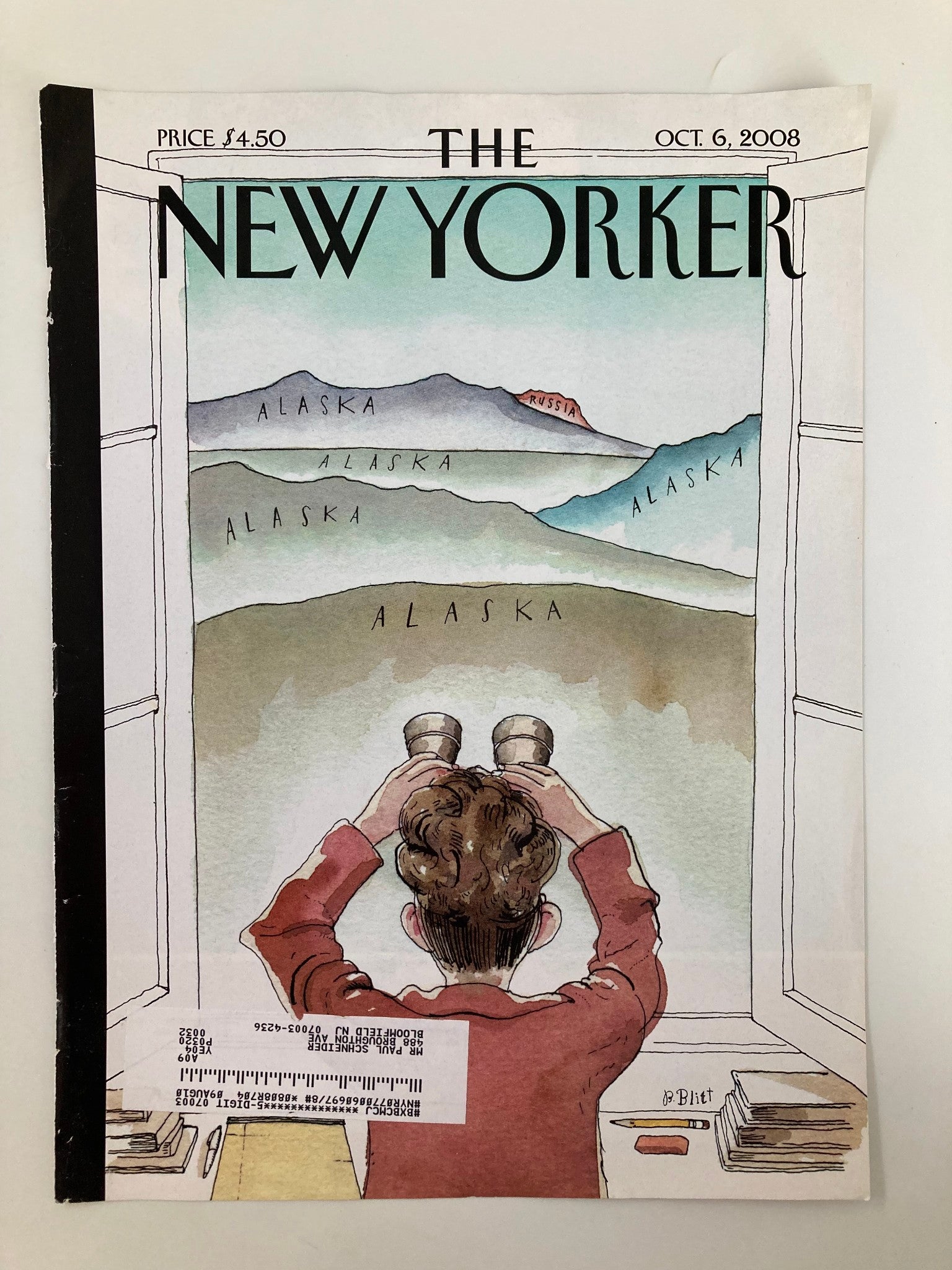 COVER ONLY The New Yorker October 6 2008 A Room with a View by Barry Blitt