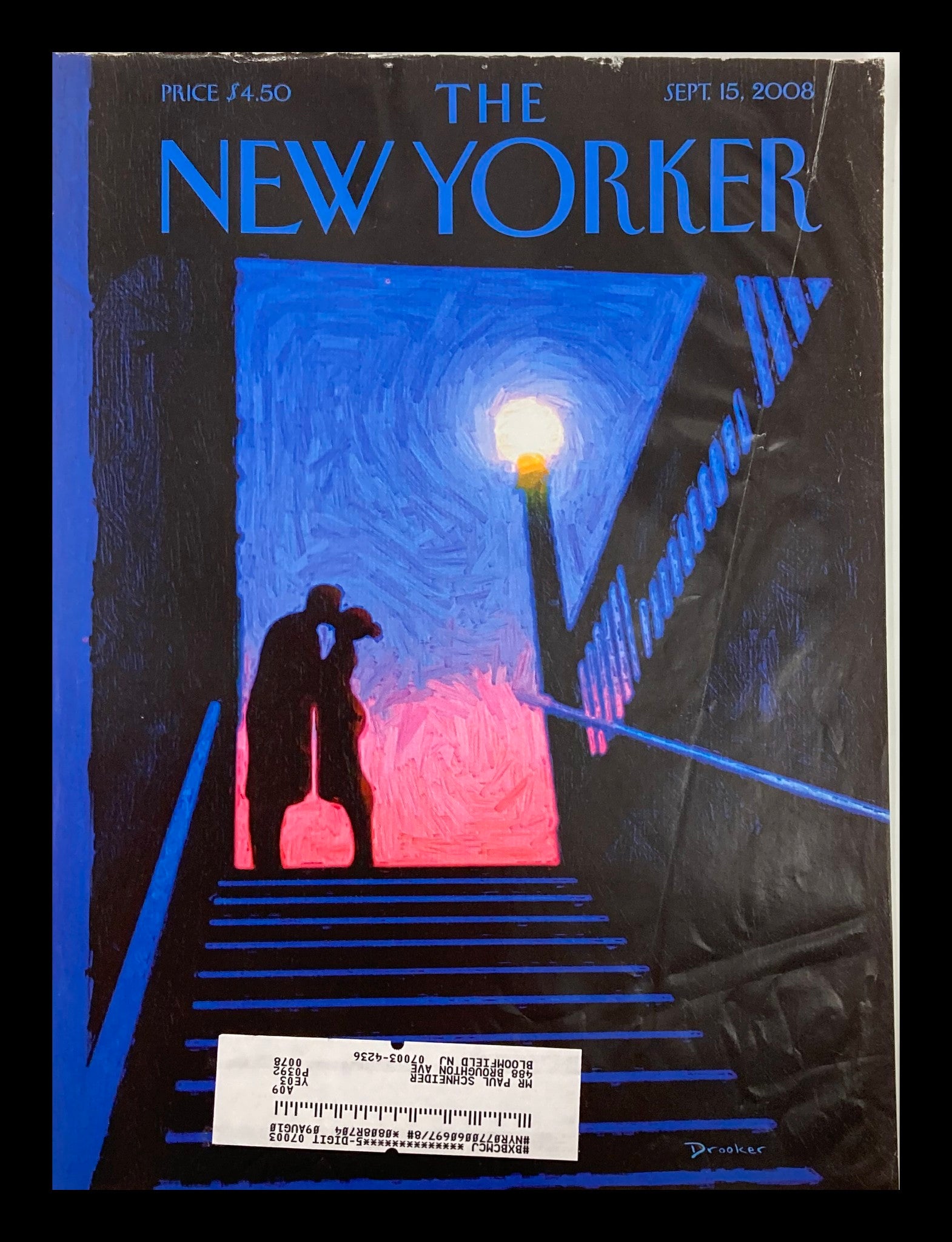 COVER ONLY The New Yorker September 15 2008 Subway Kiss by Eric Drooker