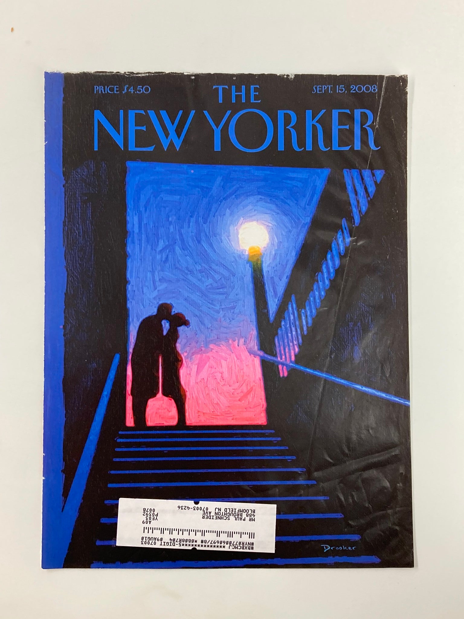 COVER ONLY The New Yorker September 15 2008 Subway Kiss by Eric Drooker