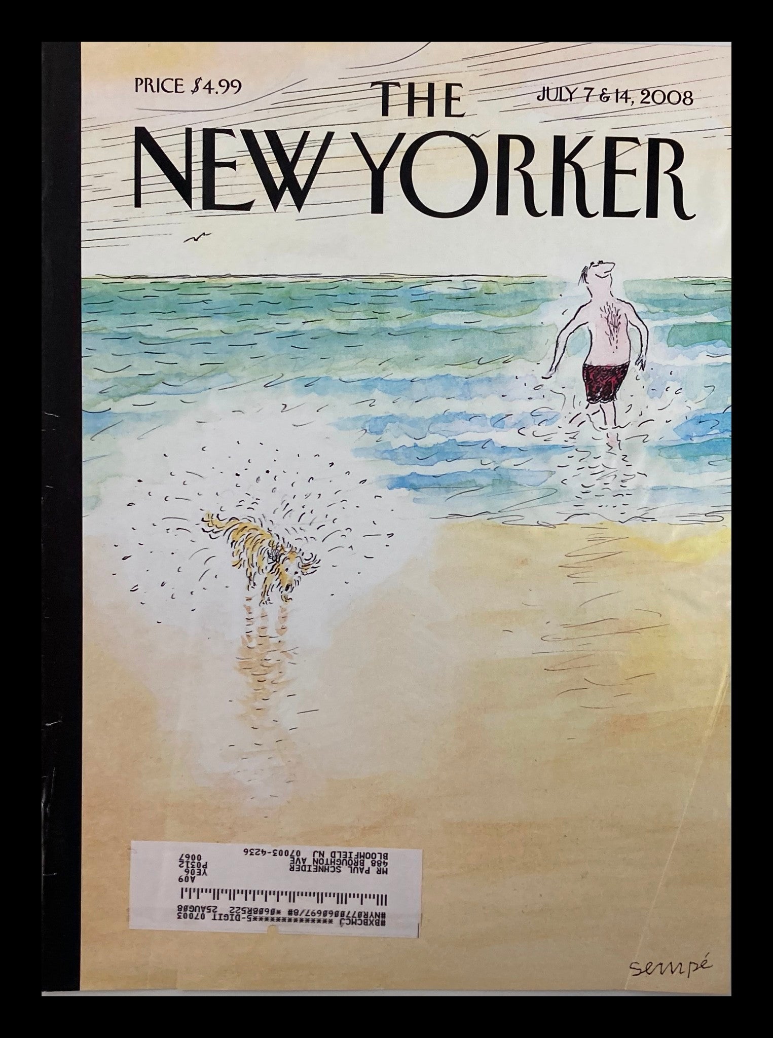 COVER ONLY The New Yorker July 7 & 14 2008 First Bath by Jean-Jacques Sempe