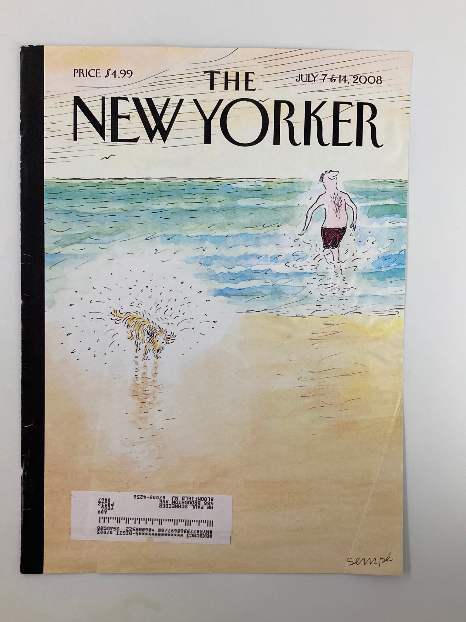 COVER ONLY The New Yorker July 7 & 14 2008 First Bath by Jean-Jacques Sempe