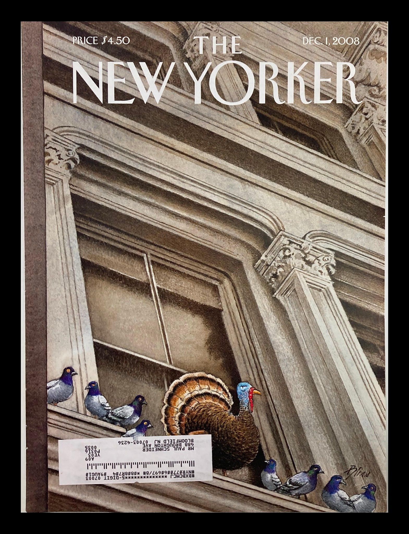 COVER ONLY The New Yorker December 1 2008 Turkey at Peace by Harry Bliss