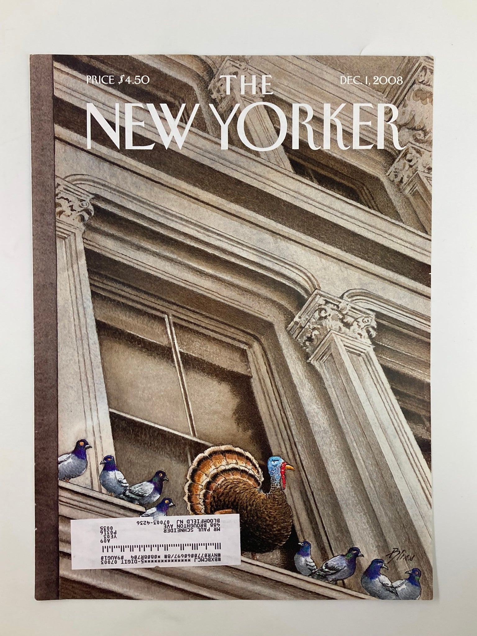 COVER ONLY The New Yorker December 1 2008 Turkey at Peace by Harry Bliss