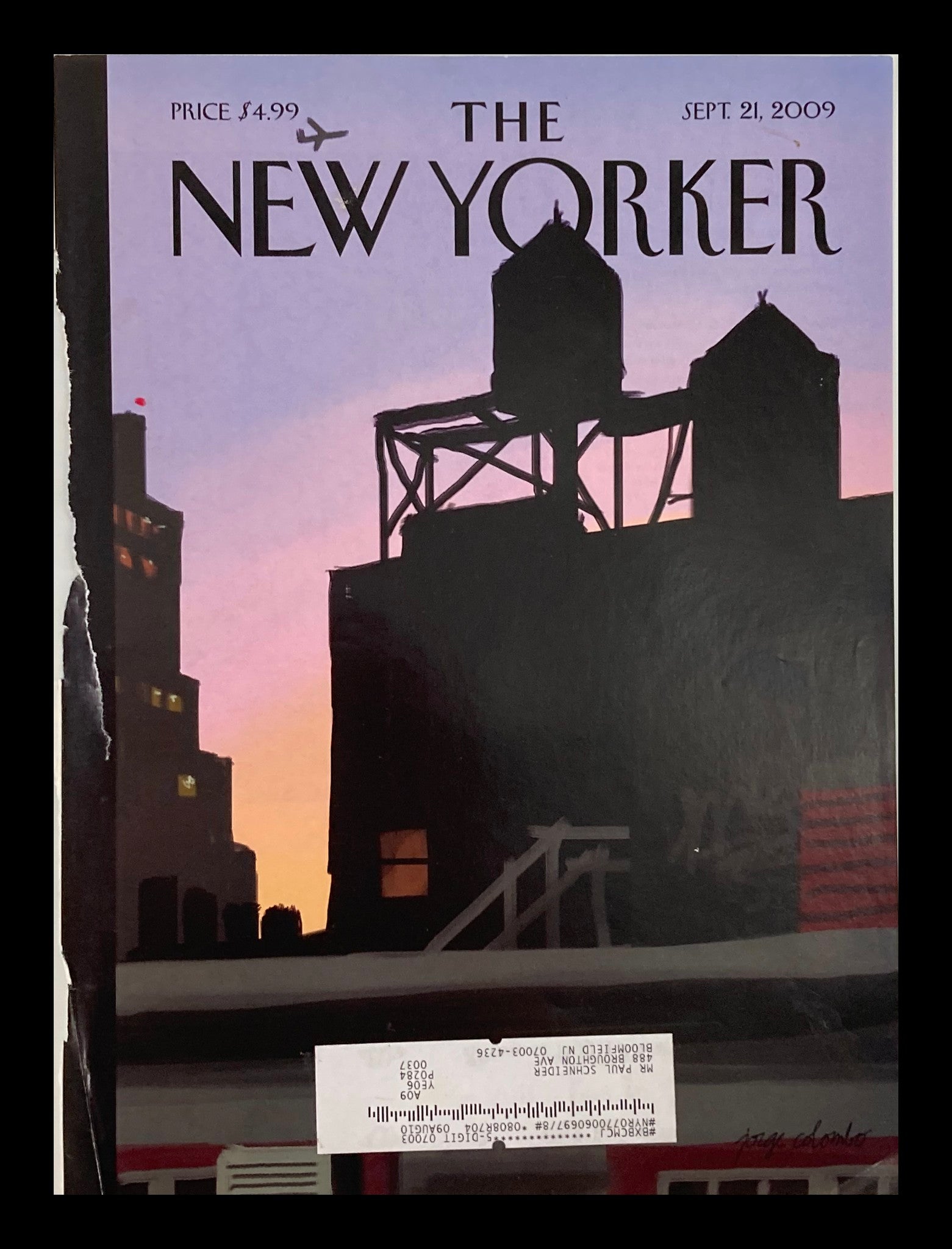 COVER ONLY The New Yorker September 21 2009 Finger Painting New day J. Colombo