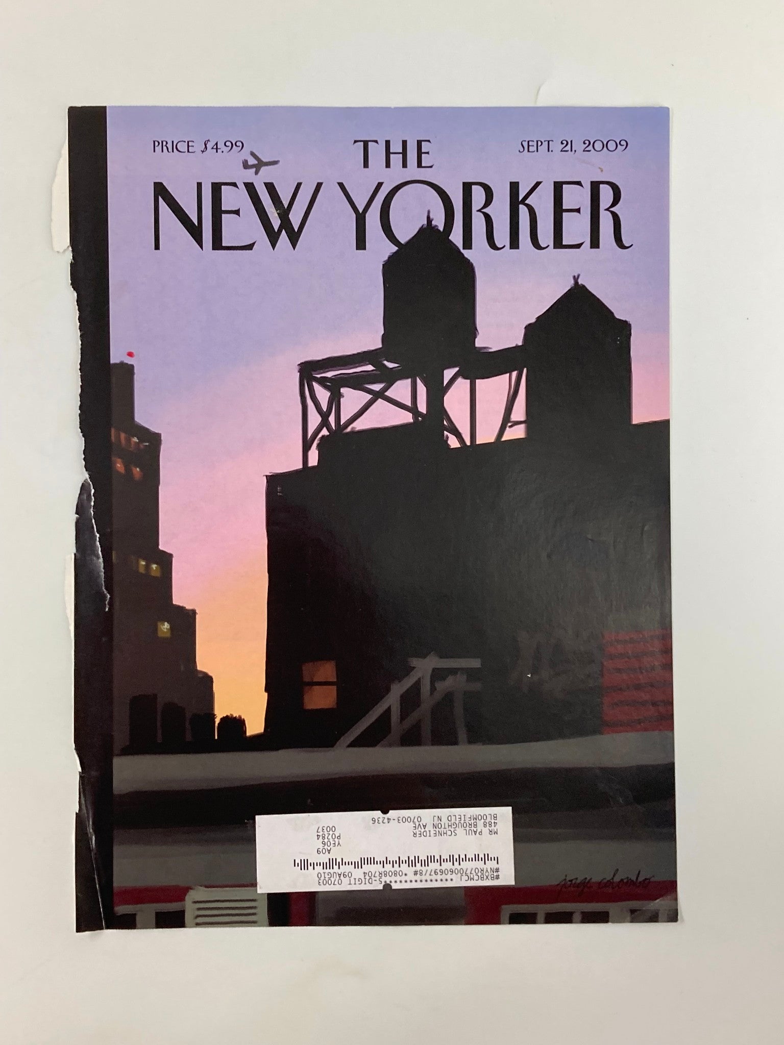 COVER ONLY The New Yorker September 21 2009 Finger Painting New day J. Colombo