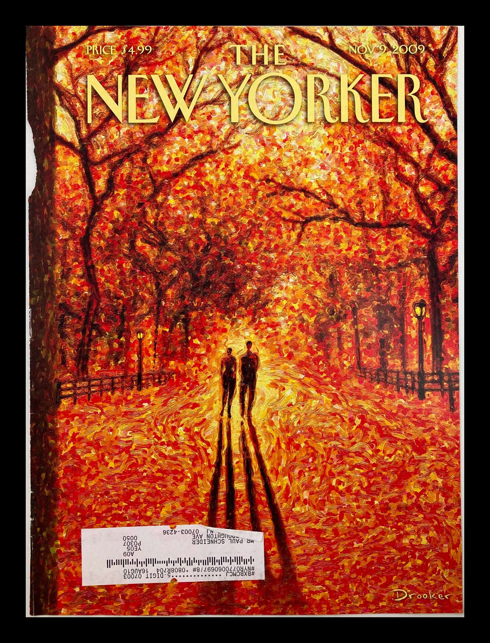 COVER ONLY The New Yorker November 9 2009 Autumn in Central Park by Eric Drooker