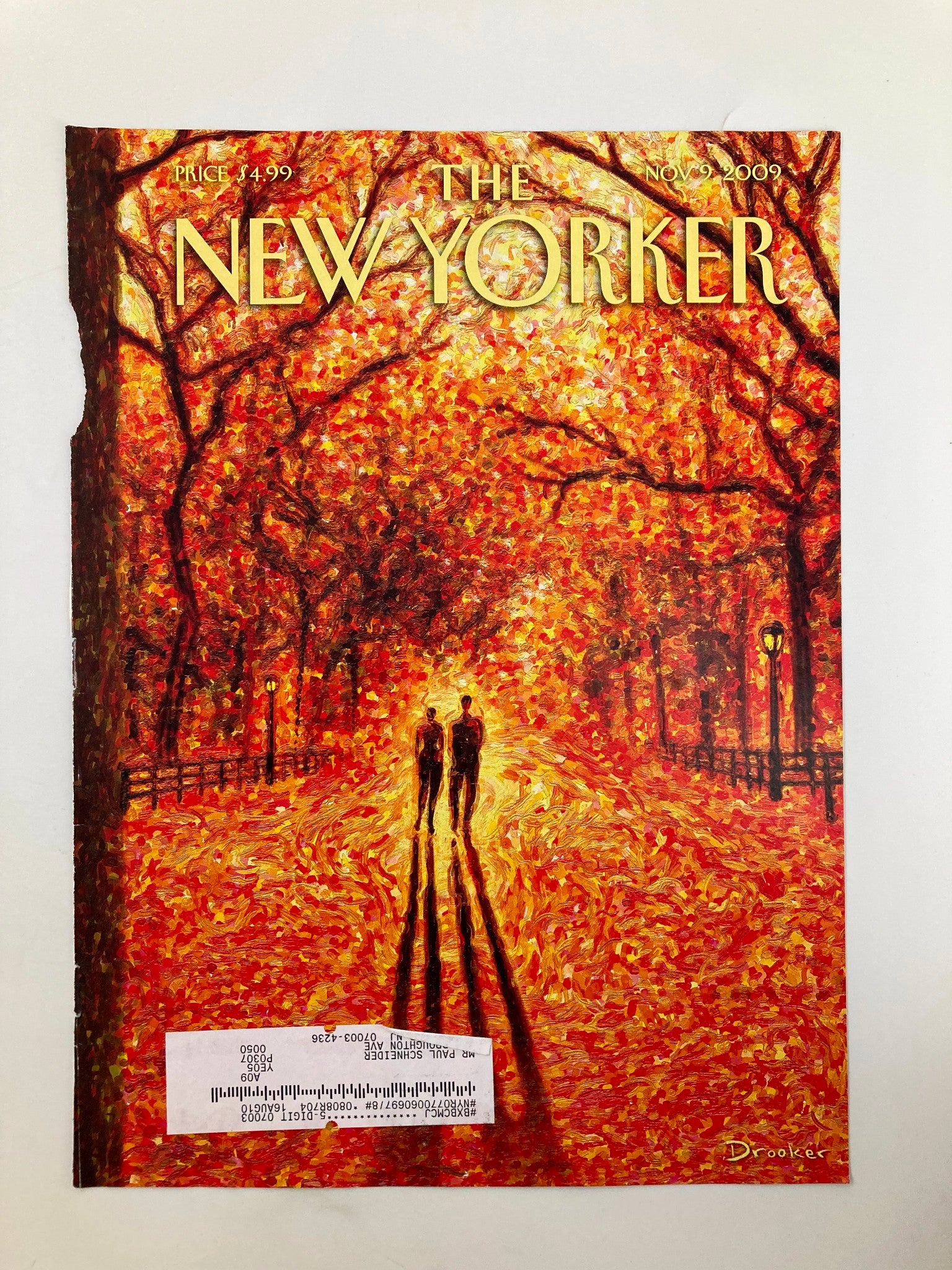 COVER ONLY The New Yorker November 9 2009 Autumn in Central Park by Eric Drooker