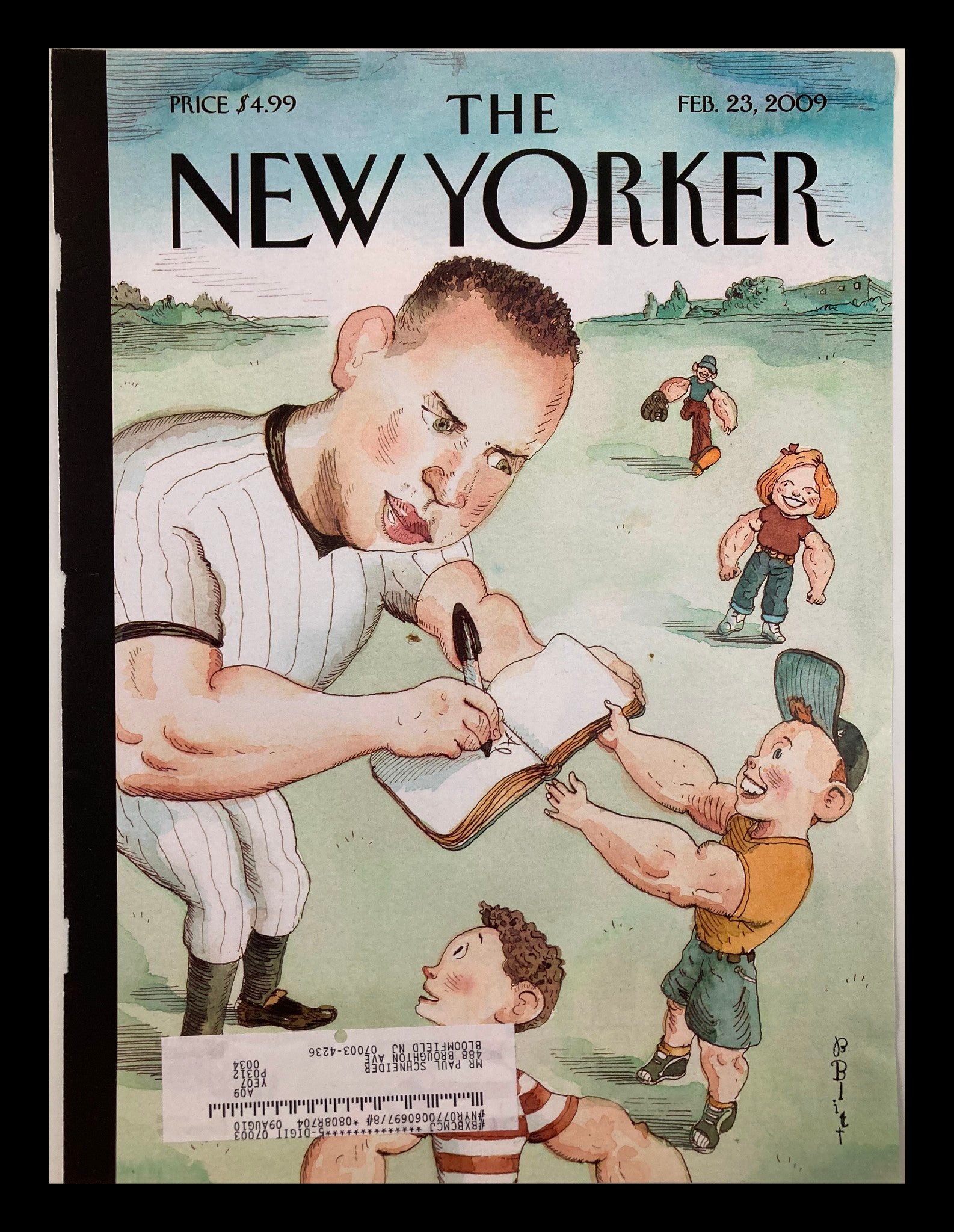 COVER ONLY The New Yorker February 23 2009 Off Base Alex Rodriguez by B. Blitt