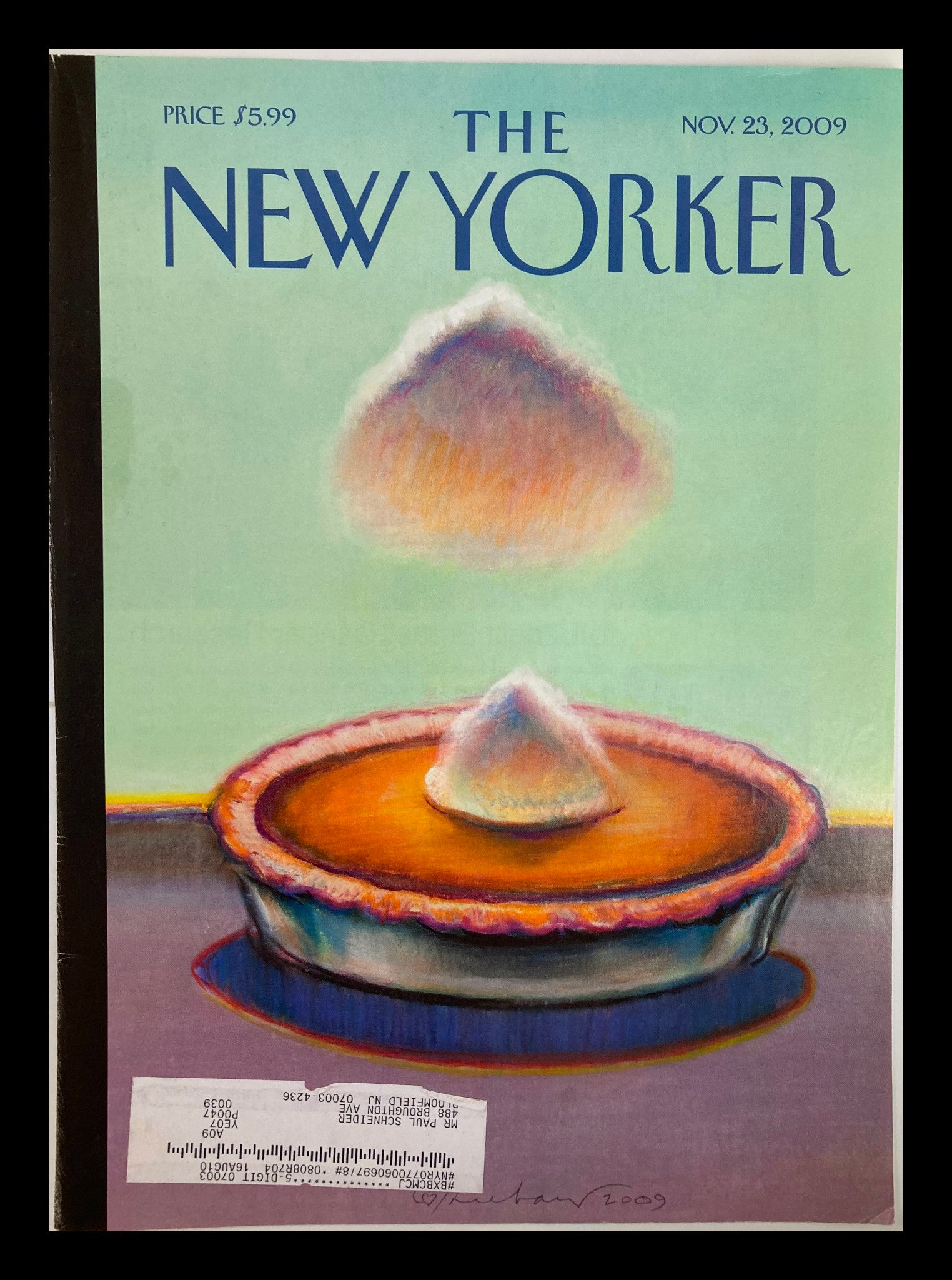 COVER ONLY The New Yorker November 23 2009 Pumpkin Cloud by Wayne Thiebaud