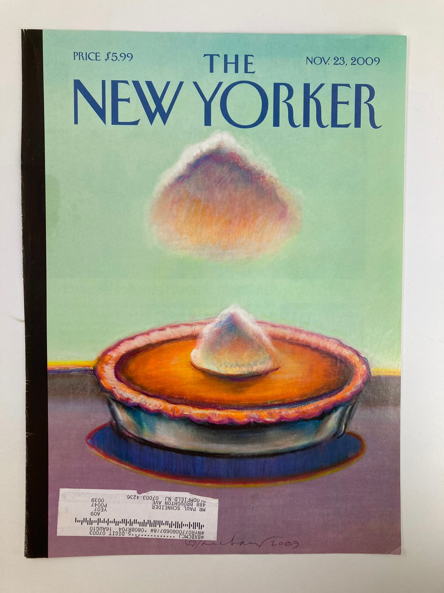 COVER ONLY The New Yorker November 23 2009 Pumpkin Cloud by Wayne Thiebaud