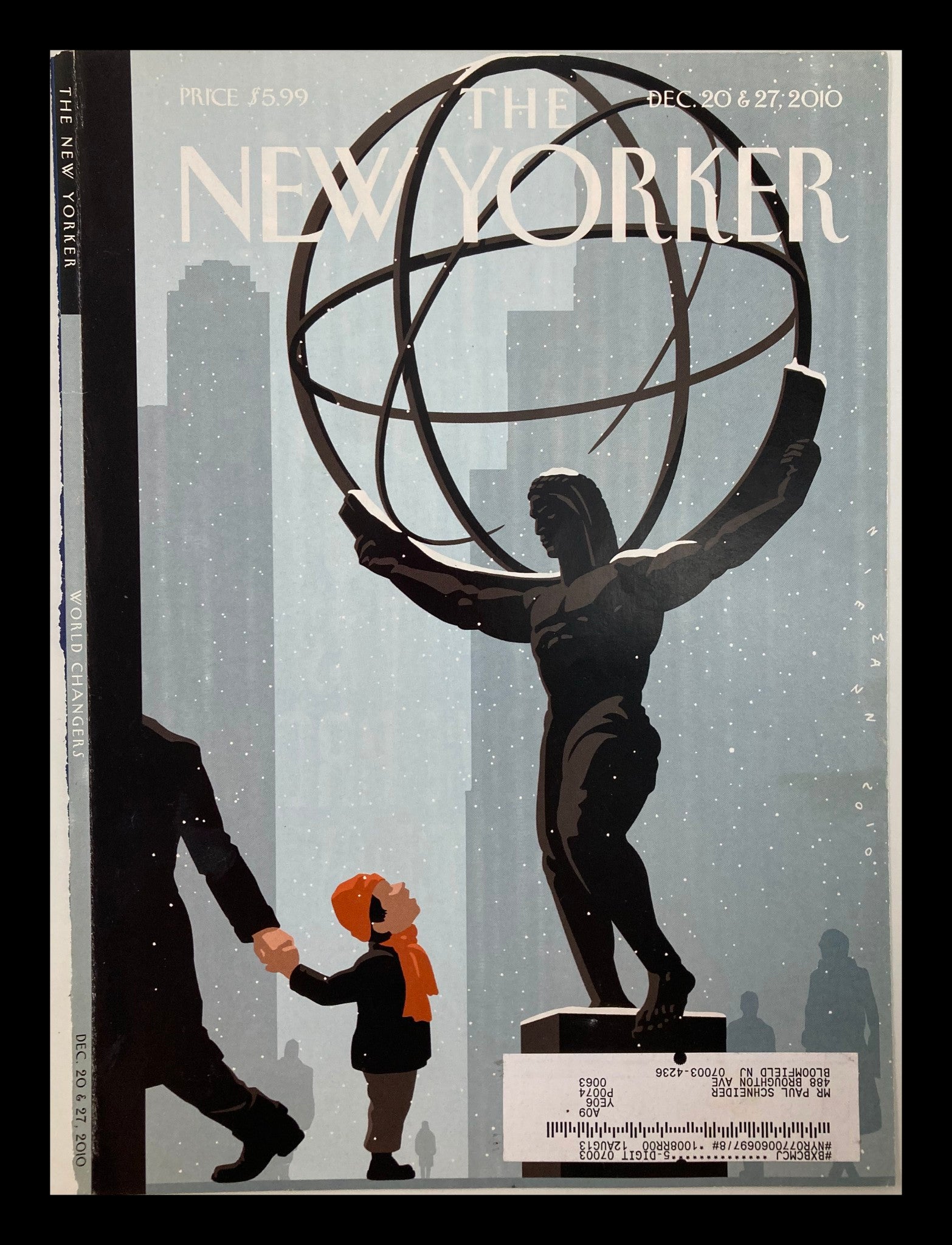 COVER ONLY The New Yorker December 20 & 27 2010 Admiring Statue by C. Niemann