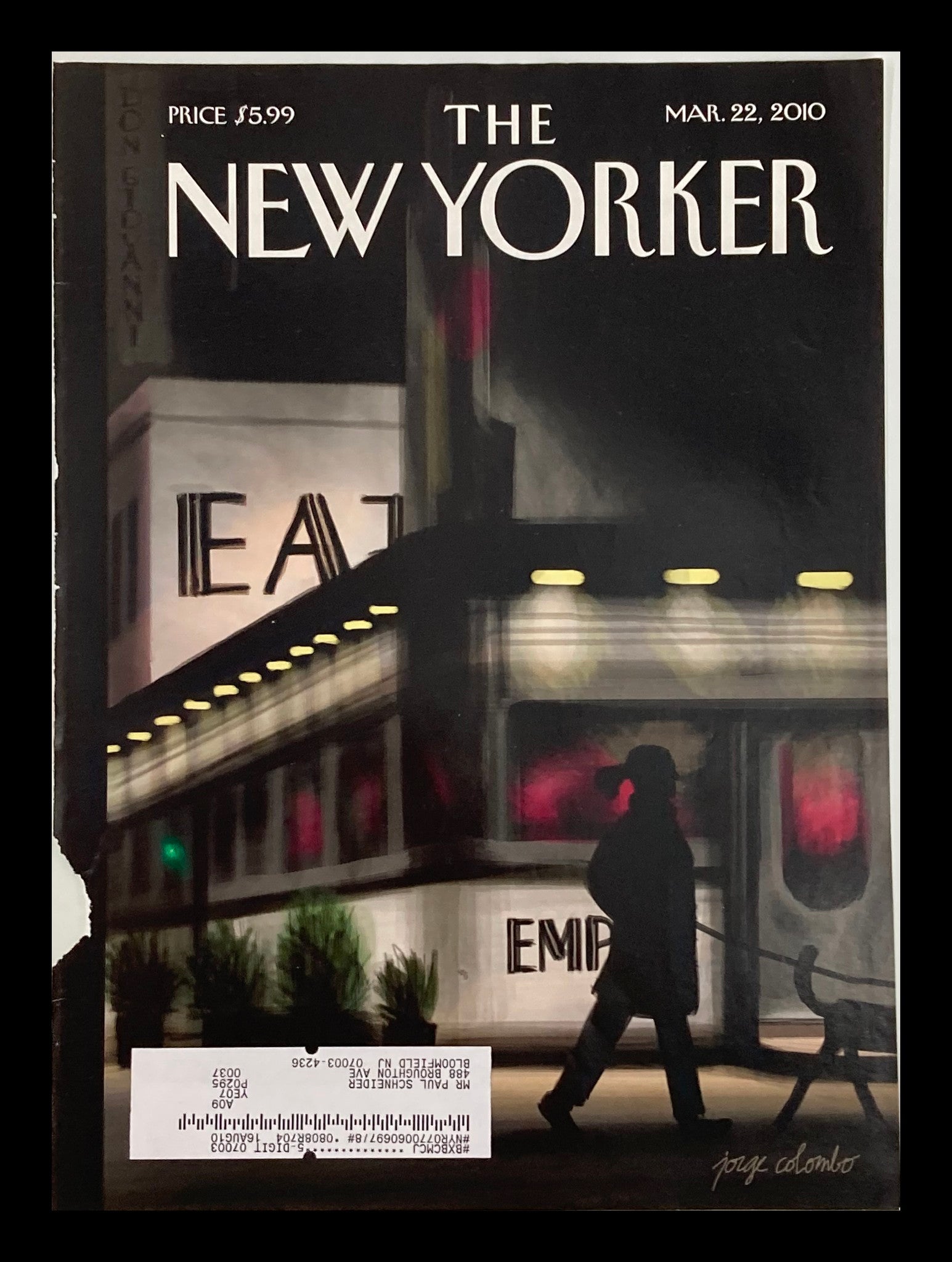 COVER ONLY The New Yorker March 22 2010 Walking in the Dark by Jorge Colombo