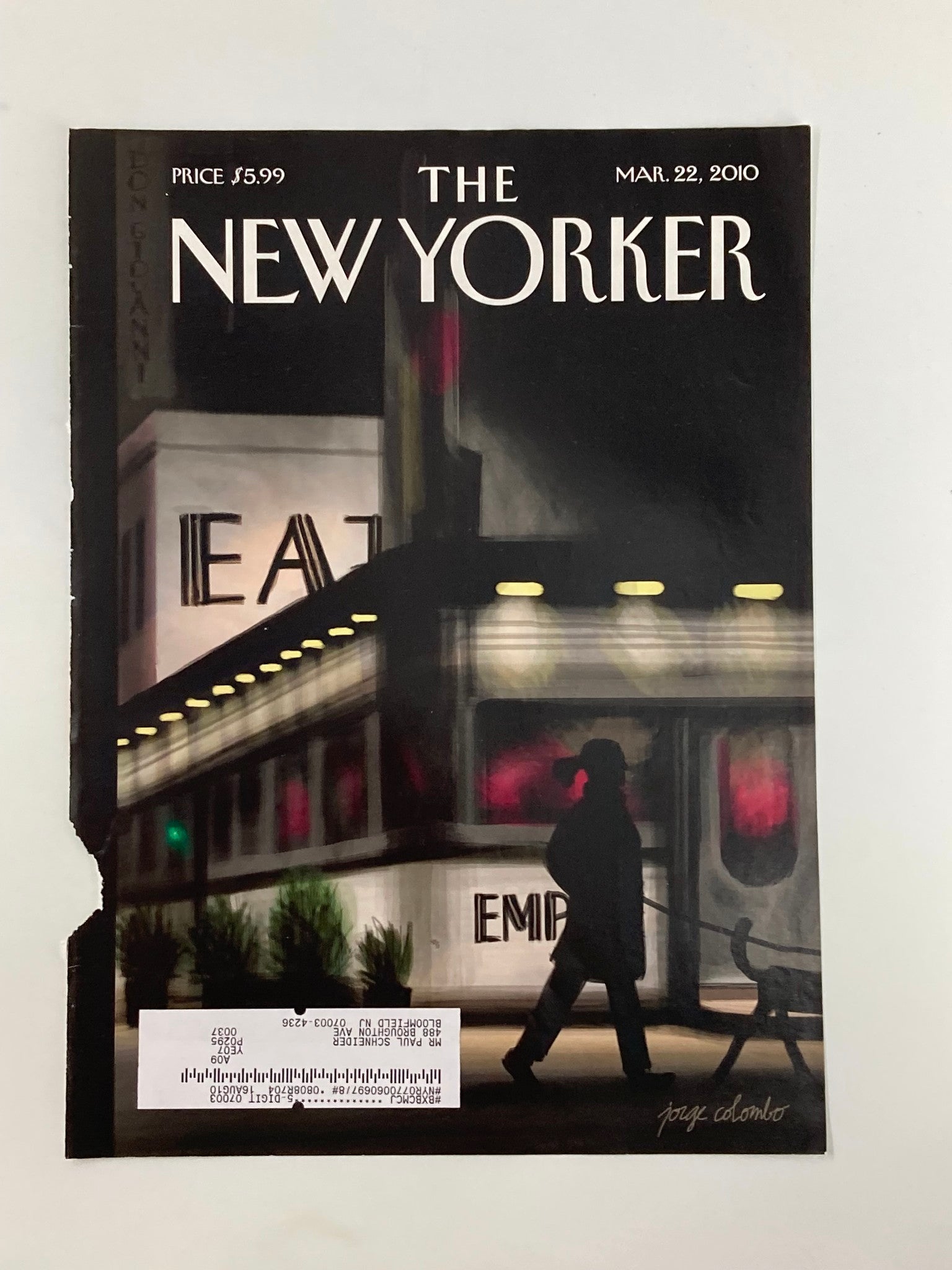 COVER ONLY The New Yorker March 22 2010 Walking in the Dark by Jorge Colombo