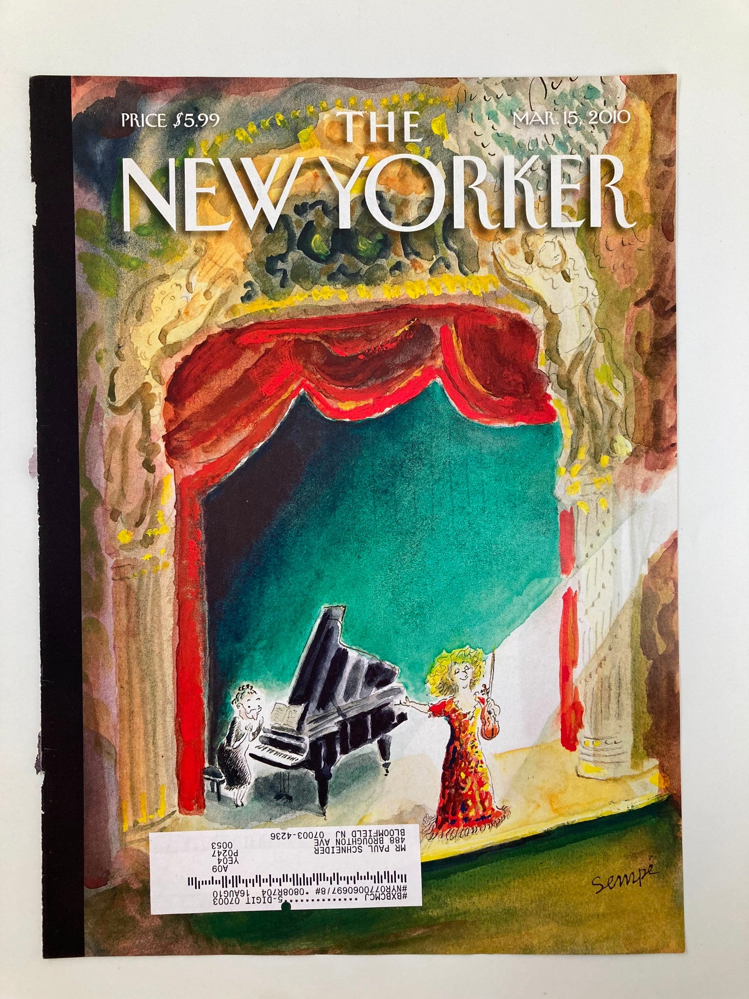 COVER ONLY The New Yorker March 15 2010 In The Spotlight by Jean-Jacques Sempe