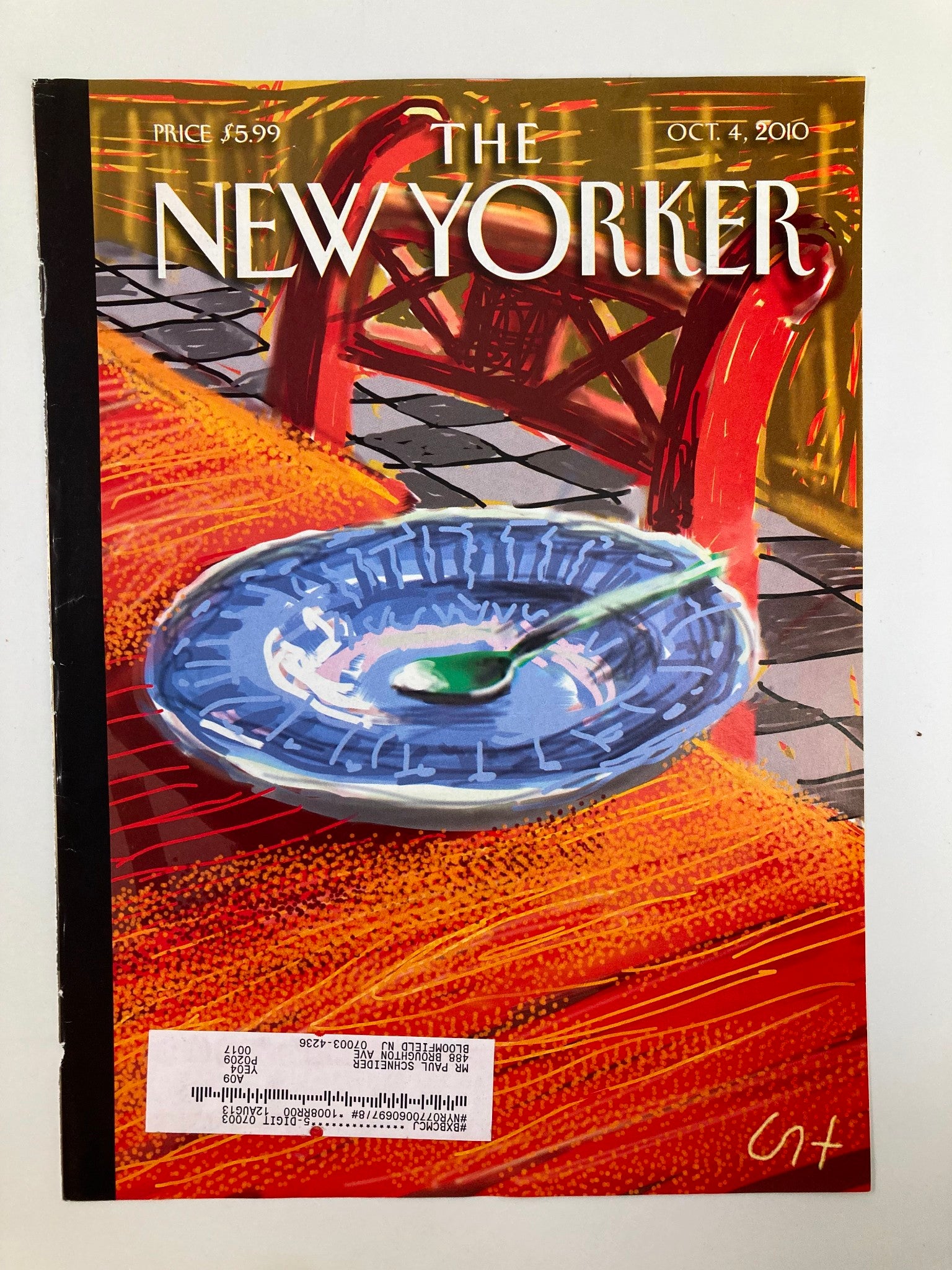 COVER ONLY The New Yorker October 4 2010 The Breakfast Plate by David Hockney