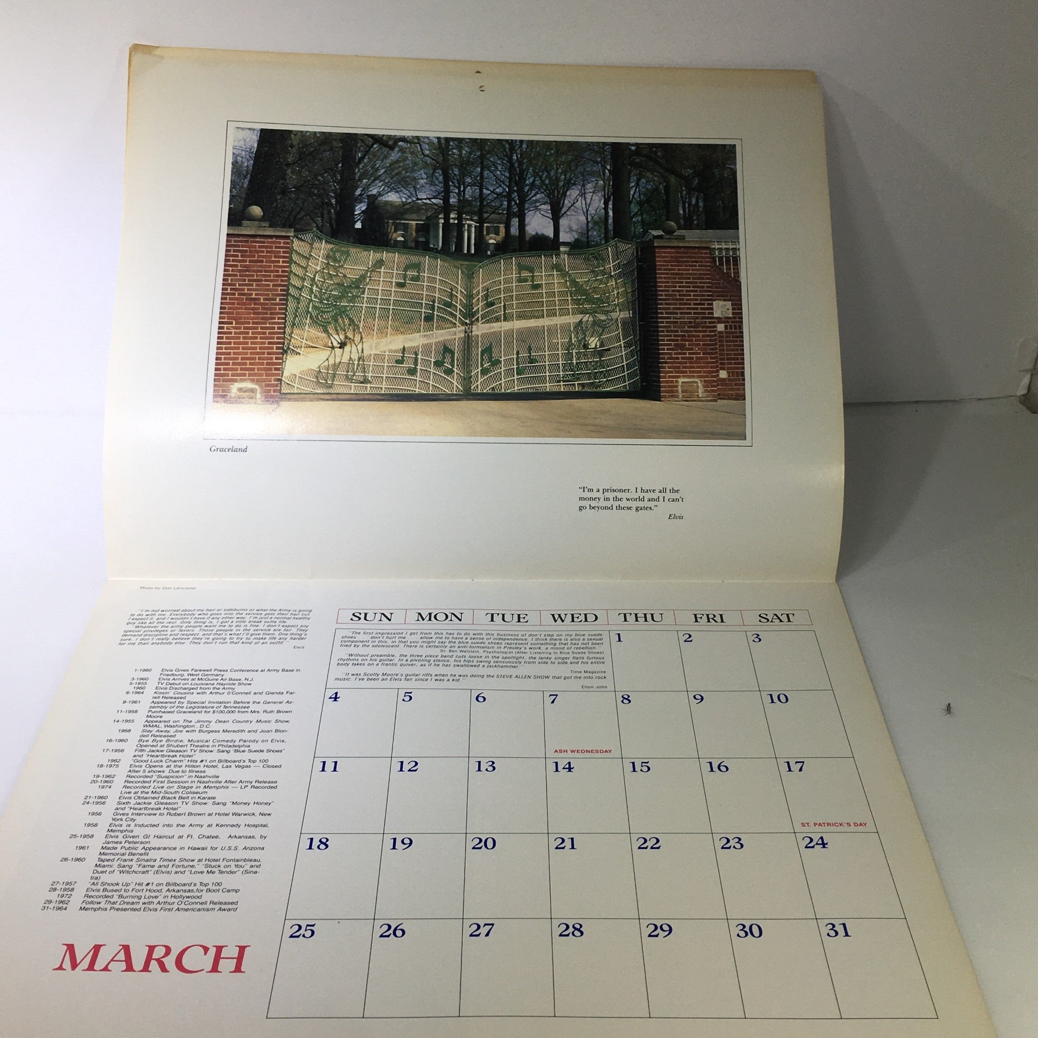 VTG 1984 Elvis Presley's Love Me Tender & Birthplace Graceland Photo Calendar