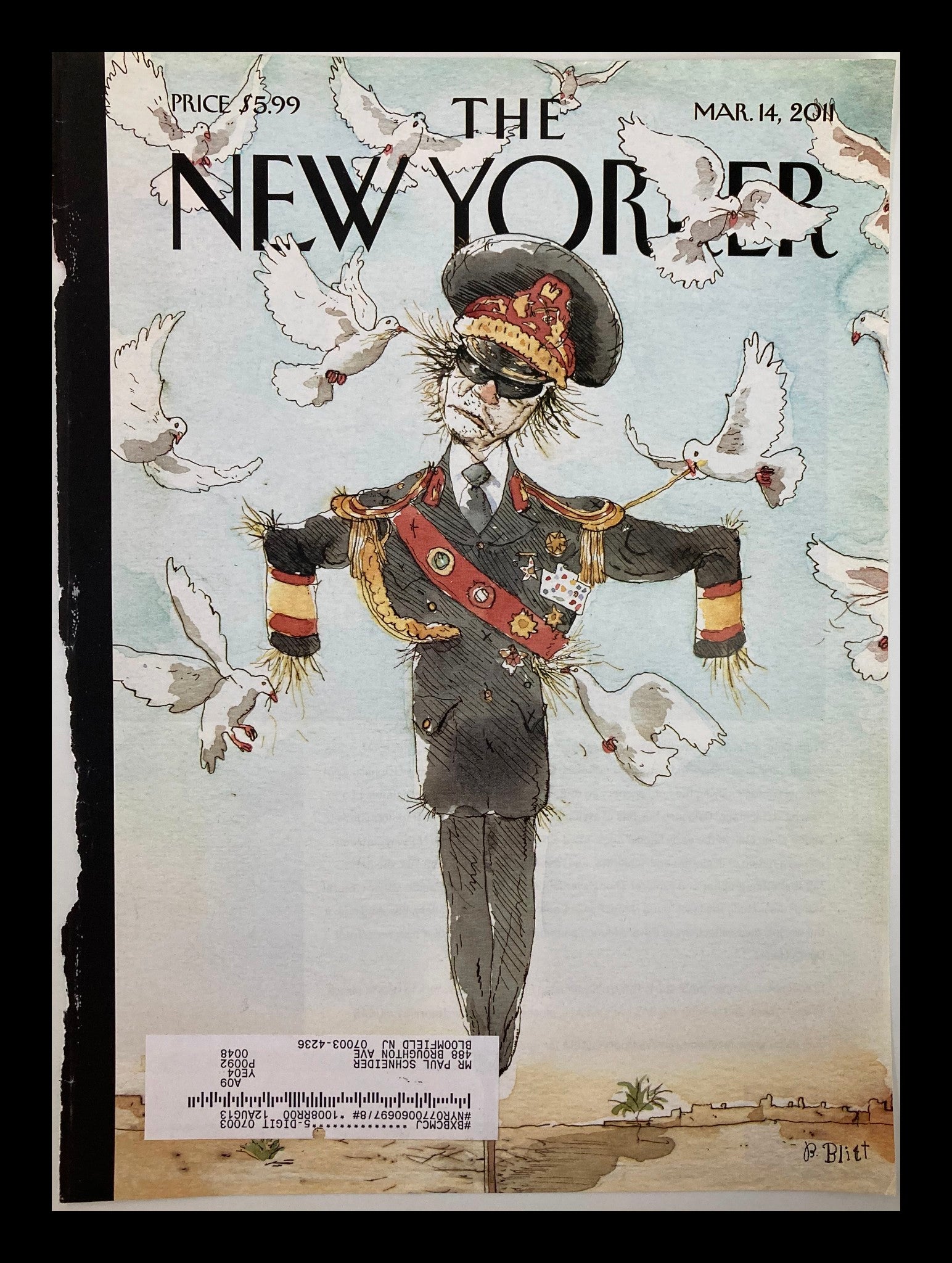 COVER ONLY The New Yorker March 14 2011 Hope is The Thing with Feathers by Blitt