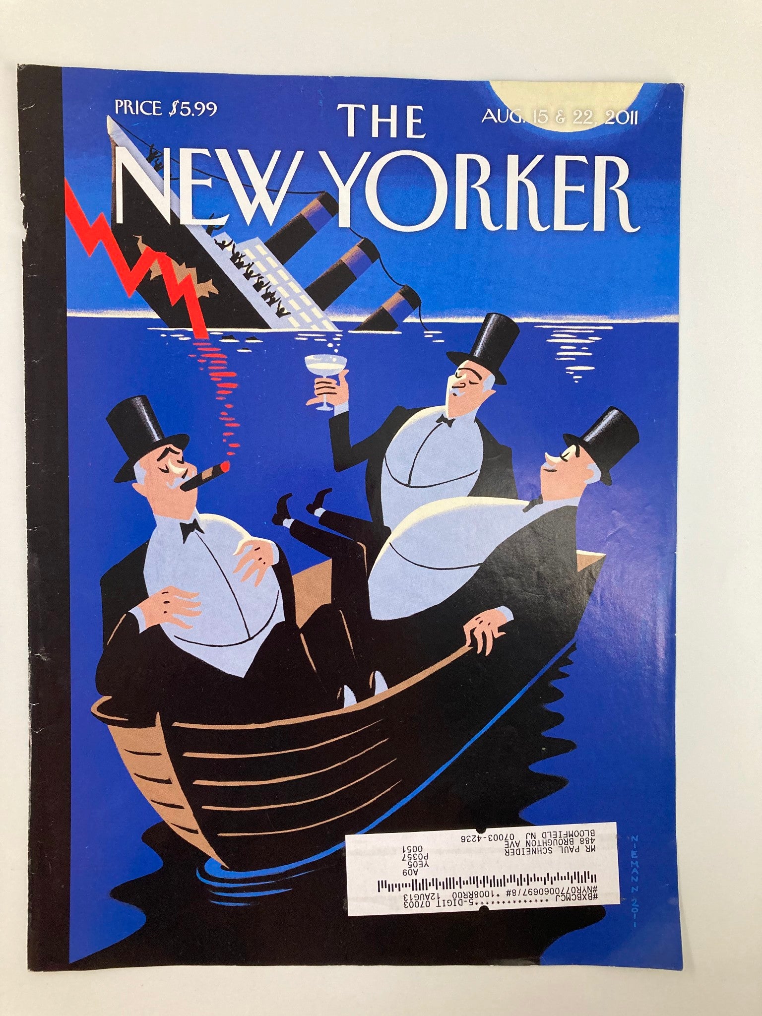 COVER ONLY The New Yorker August 15 & 22 2011 SOS Titanic by Christoph Niemann