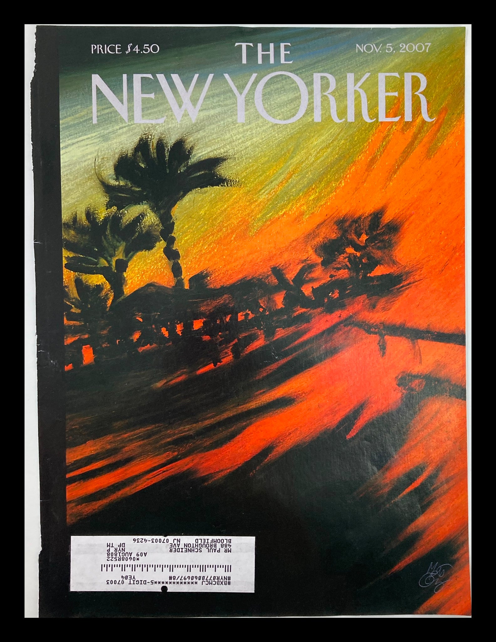 COVER ONLY The New Yorker November 5 2007 Wild Fires by Lorenzo Mattotti