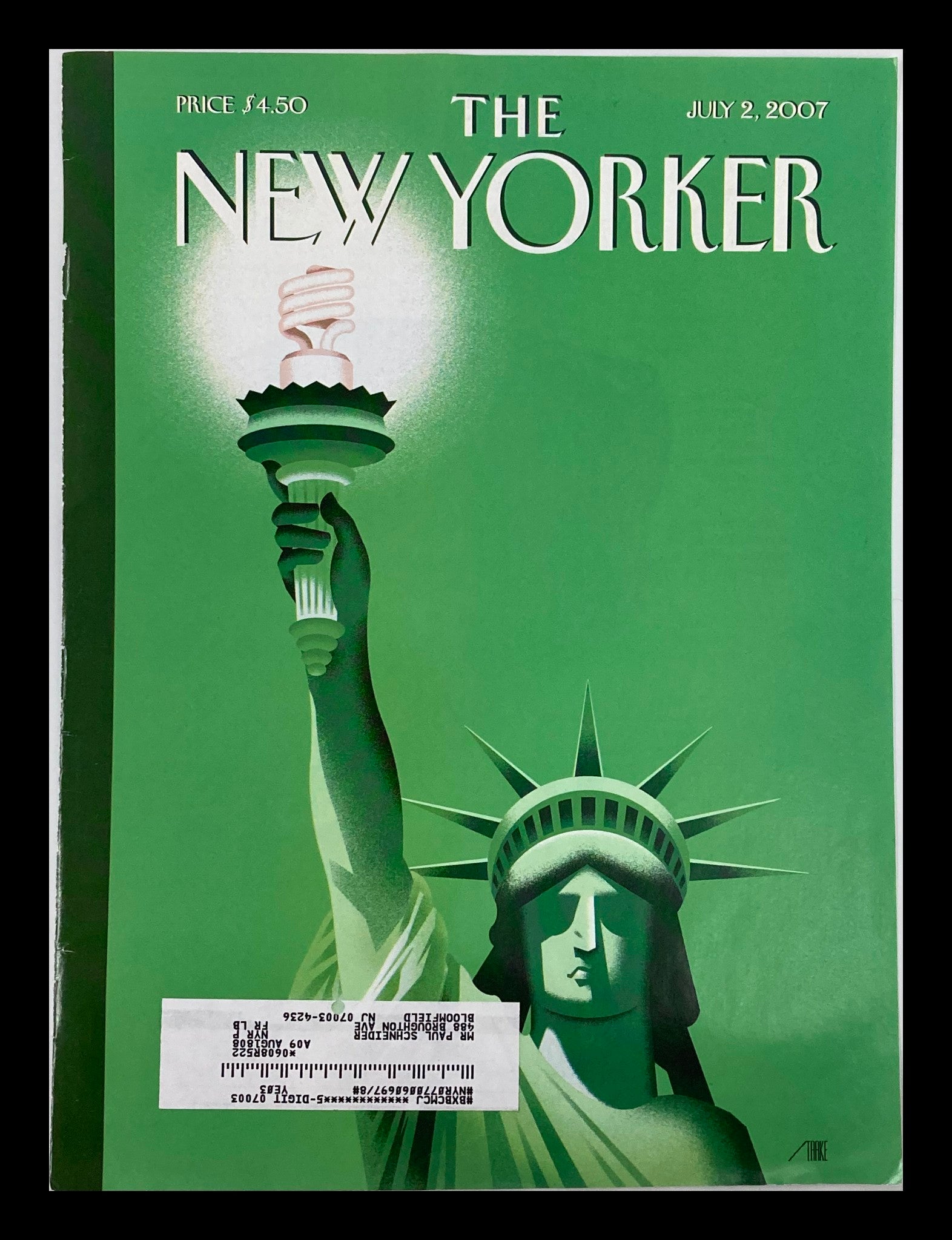 COVER ONLY The New Yorker July 2 2007 Light of Liberty by Bob Staake