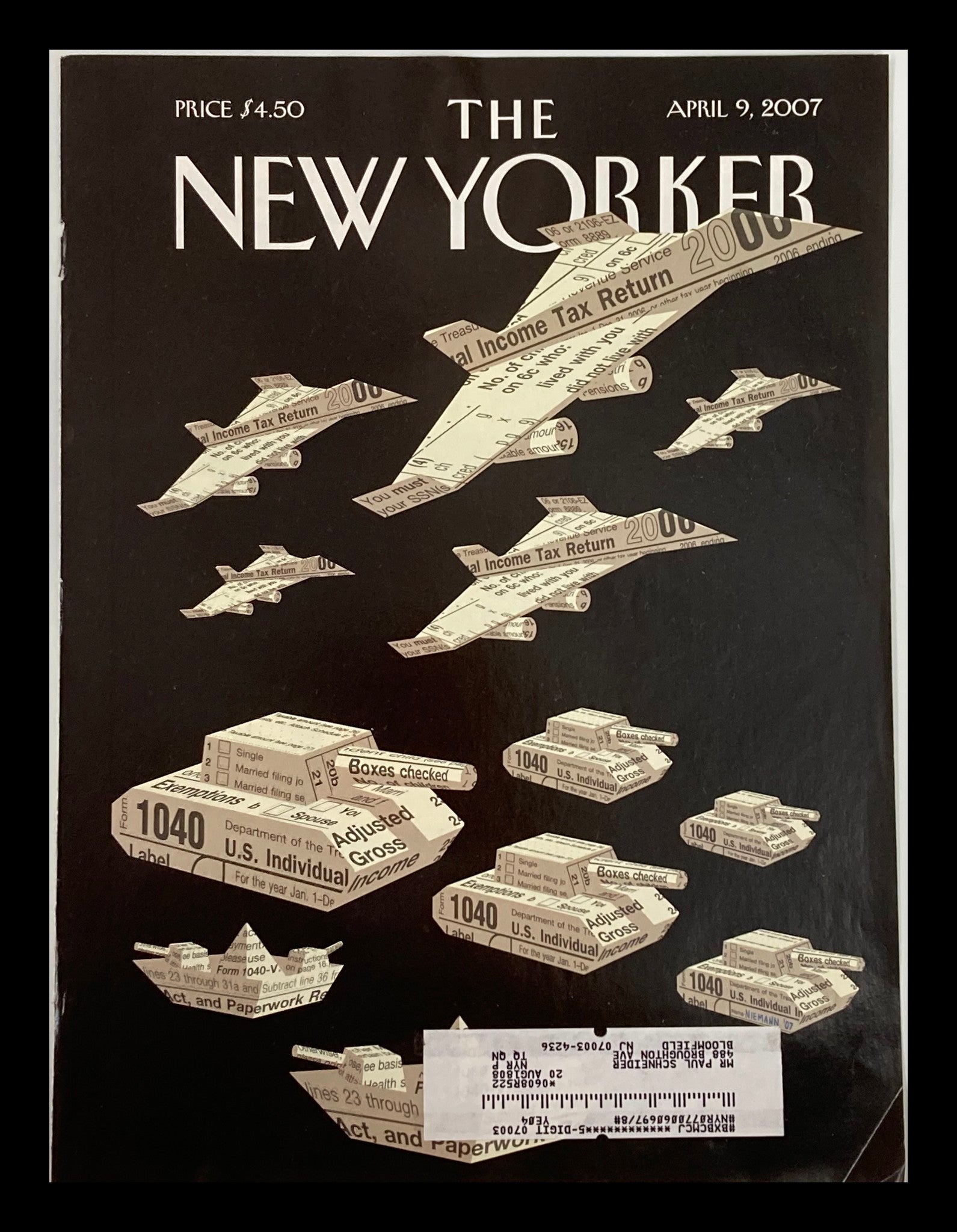 COVER ONLY The New Yorker April 9 2007 T-Day by Christoph Niemann