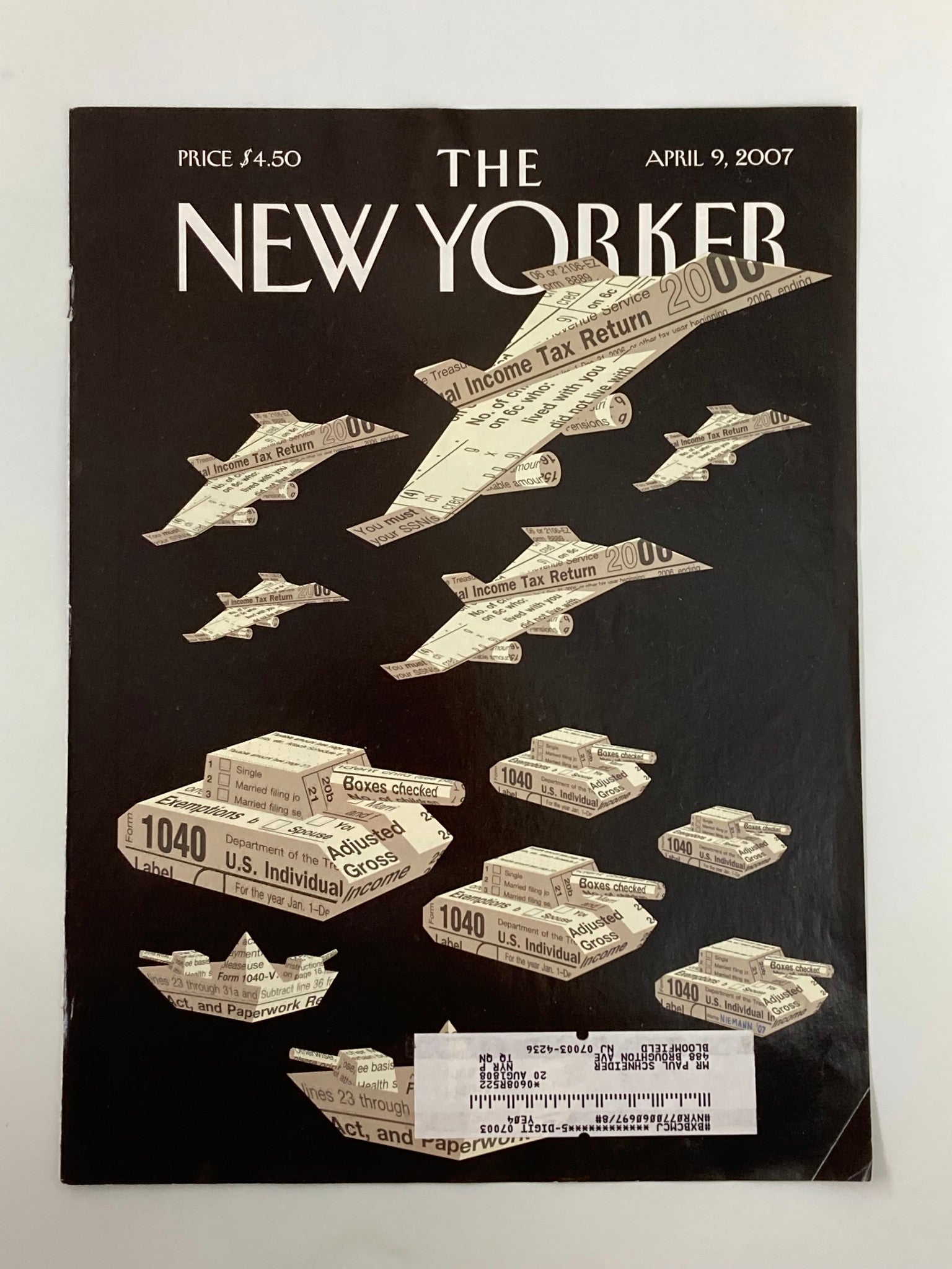 COVER ONLY The New Yorker April 9 2007 T-Day by Christoph Niemann