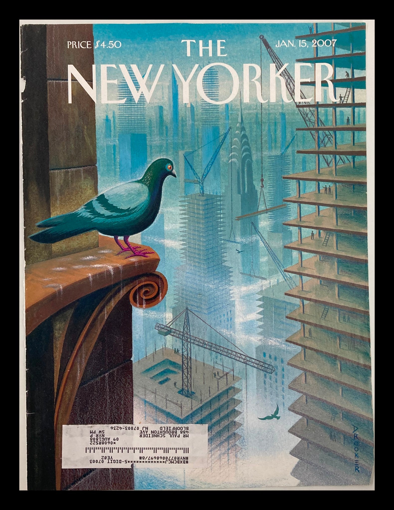 COVER ONLY The New Yorker January 15 2007 Pigeons & Skyscraper by Eric Drooker