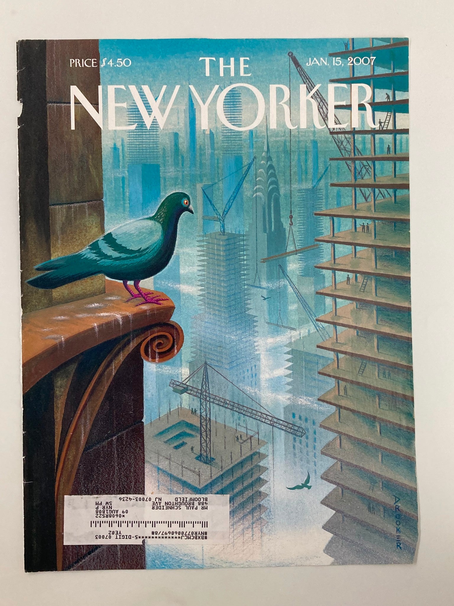 COVER ONLY The New Yorker January 15 2007 Pigeons & Skyscraper by Eric Drooker