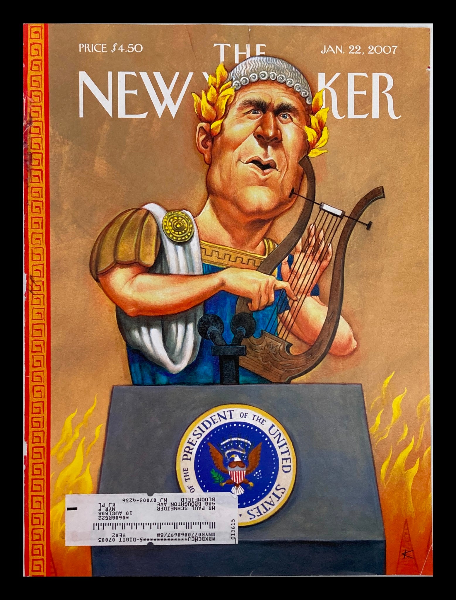 COVER ONLY The New Yorker January 22 2007 While Rome Burns by Anita Kunz