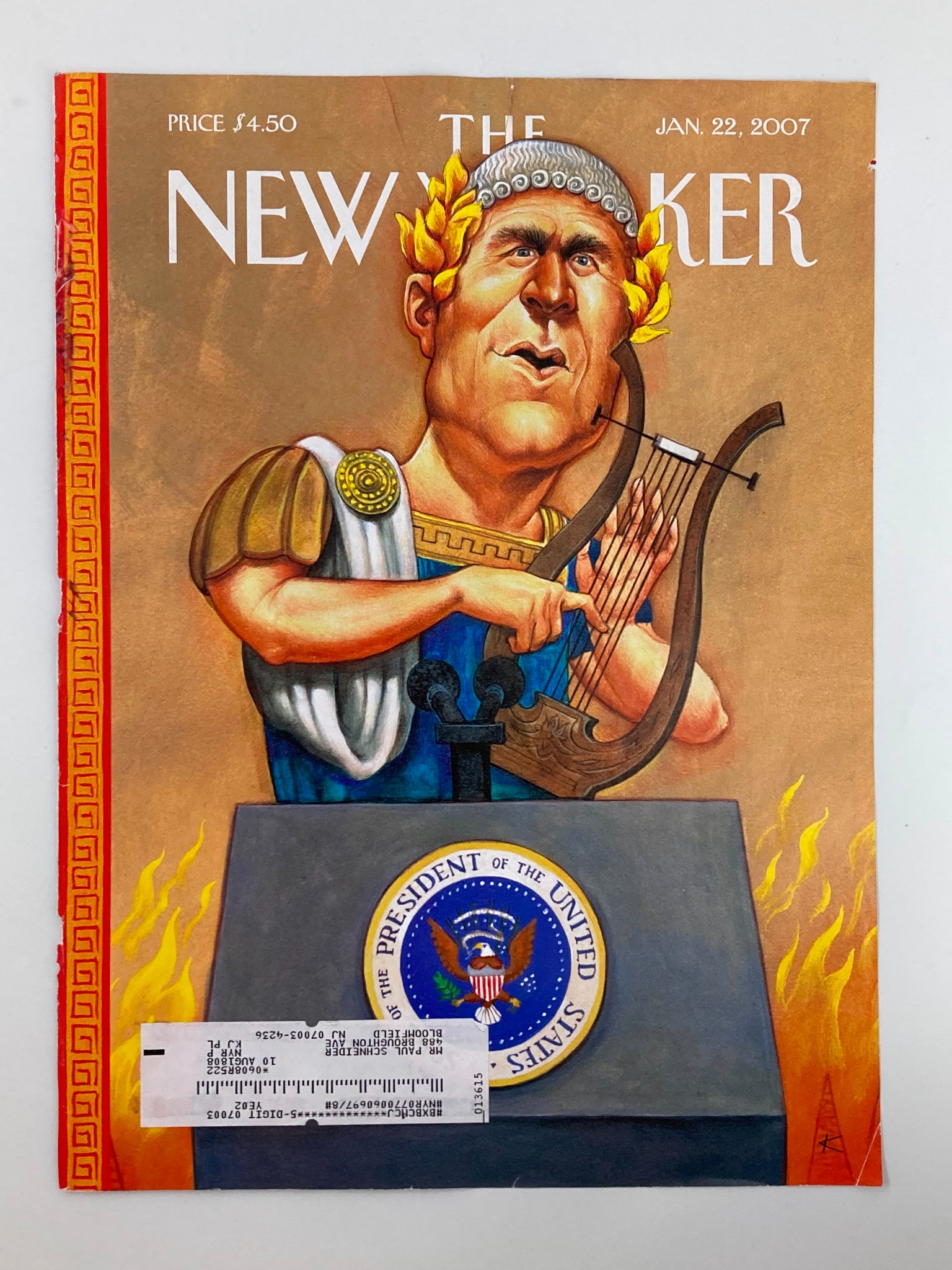 COVER ONLY The New Yorker January 22 2007 While Rome Burns by Anita Kunz