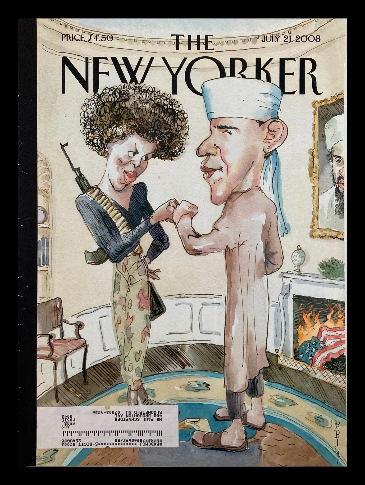 COVER ONLY The New Yorker July 21 2008 Michelle and Barack Obama by Barry Blitt