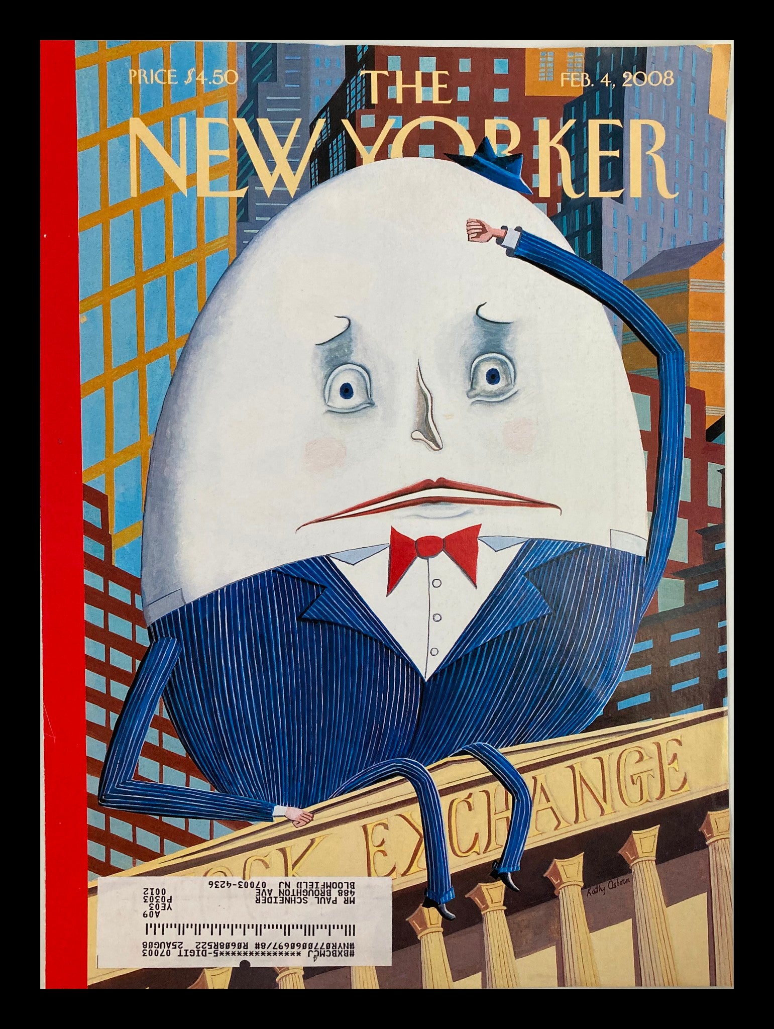 COVER ONLY The New Yorker February 4 2008 Humpty Dumpty Sat On A Wall K. Osborn