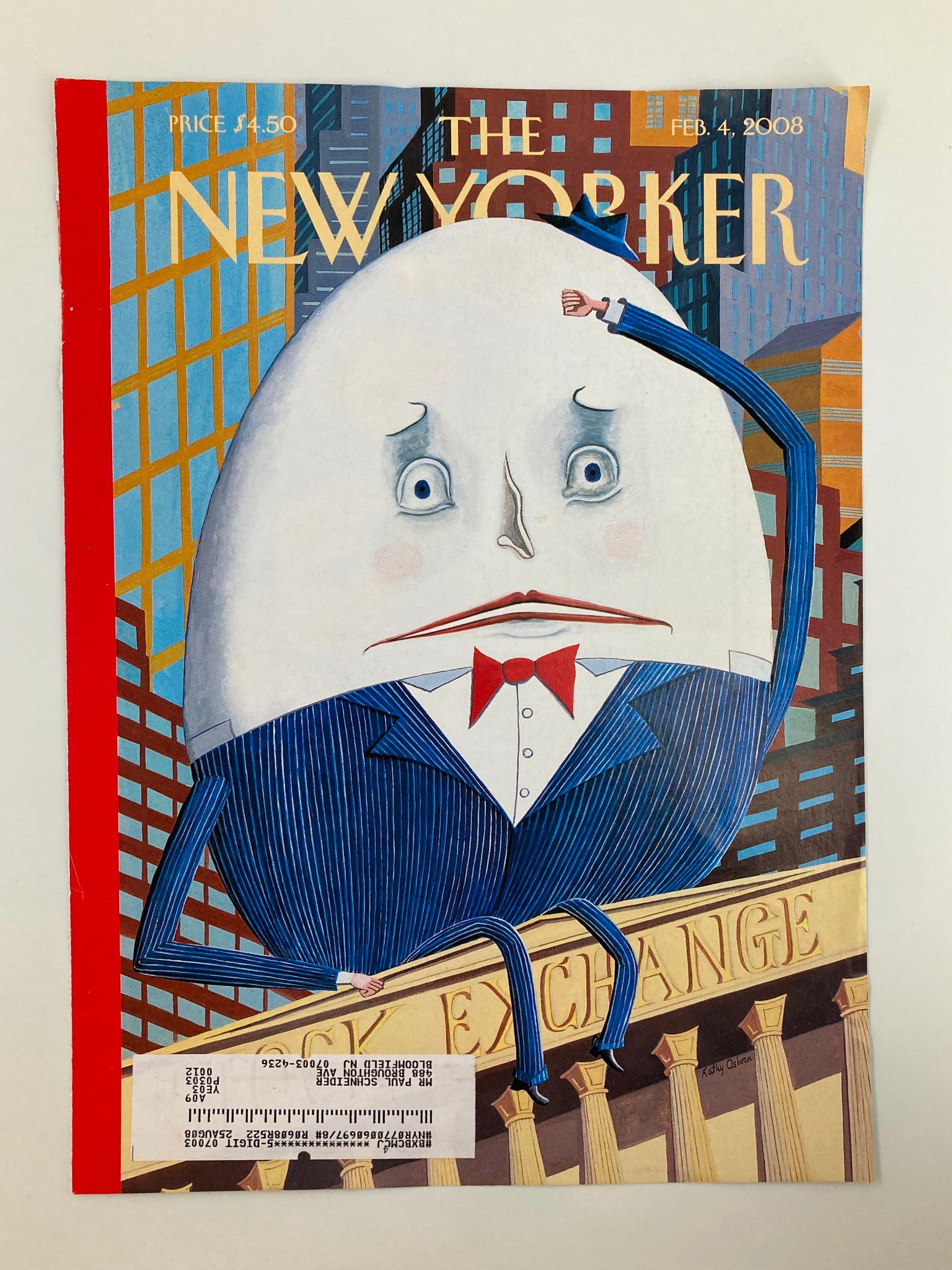 COVER ONLY The New Yorker February 4 2008 Humpty Dumpty Sat On A Wall K. Osborn