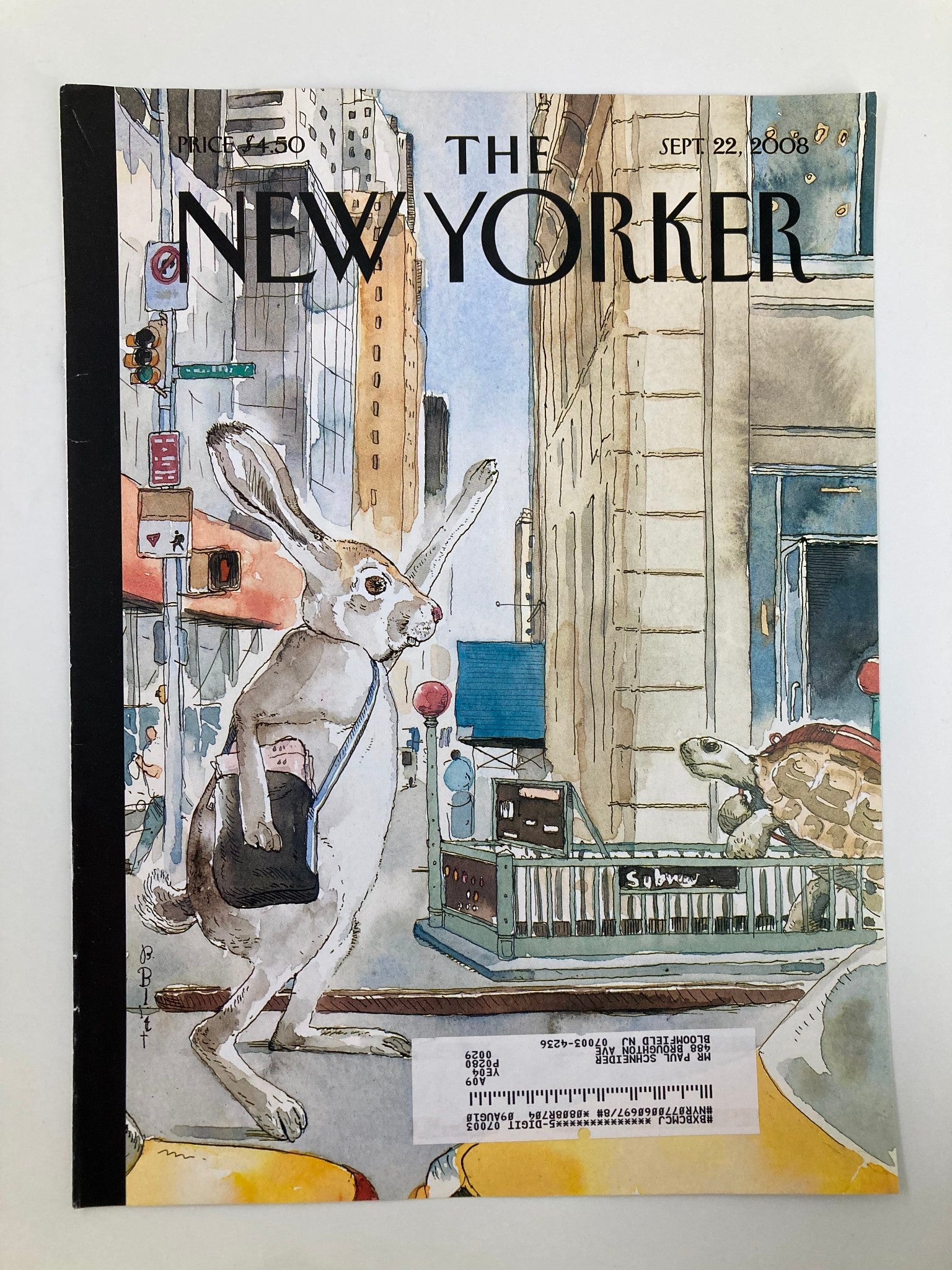 COVER ONLY The New Yorker September 22 2008  Rabbit & Turtle Race by Barry Blitt