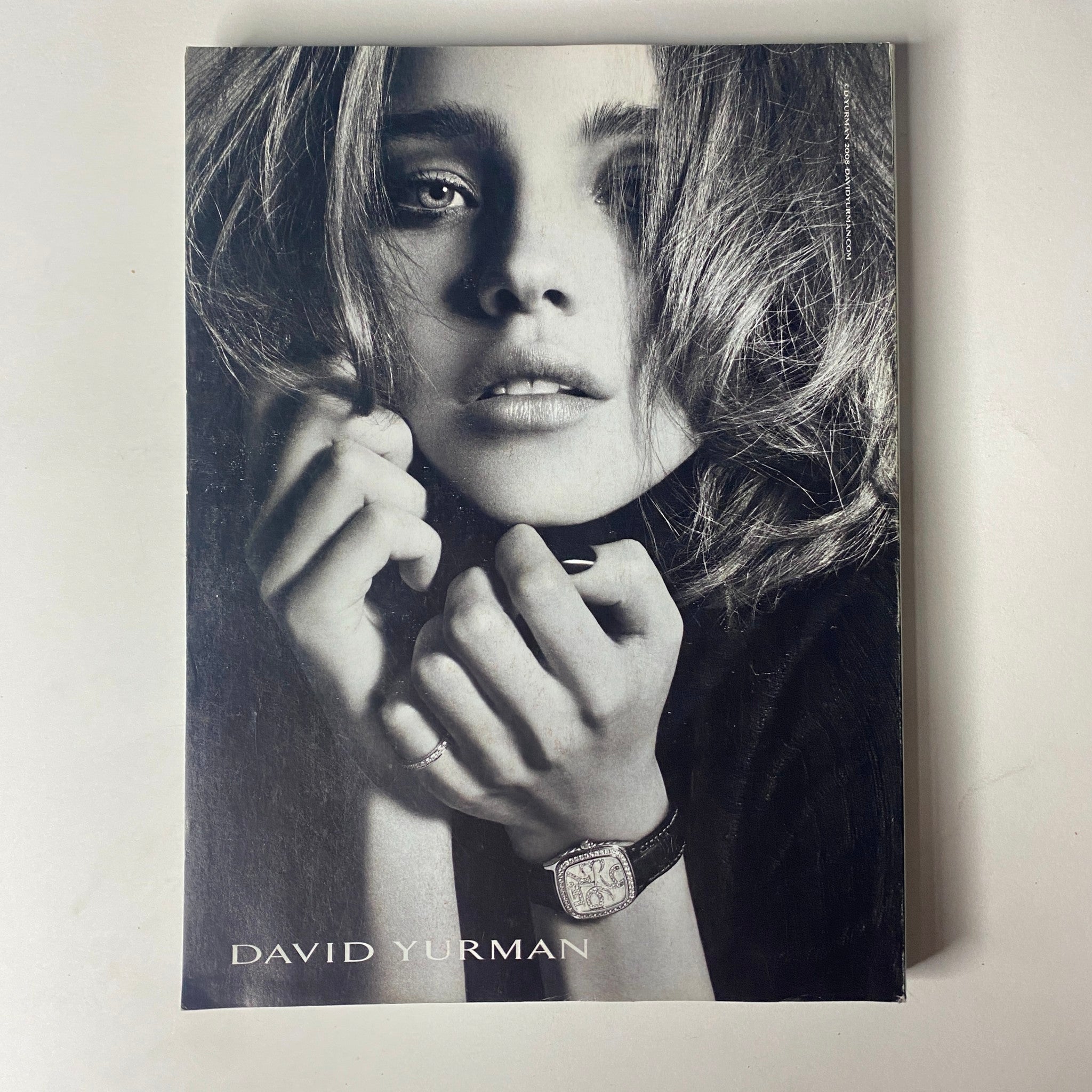 Vogue Magazine November 2008 presents a striking black and white advertisement for David Yurman featuring a model with an elegant wristwatch, emphasizing luxury jewelry.