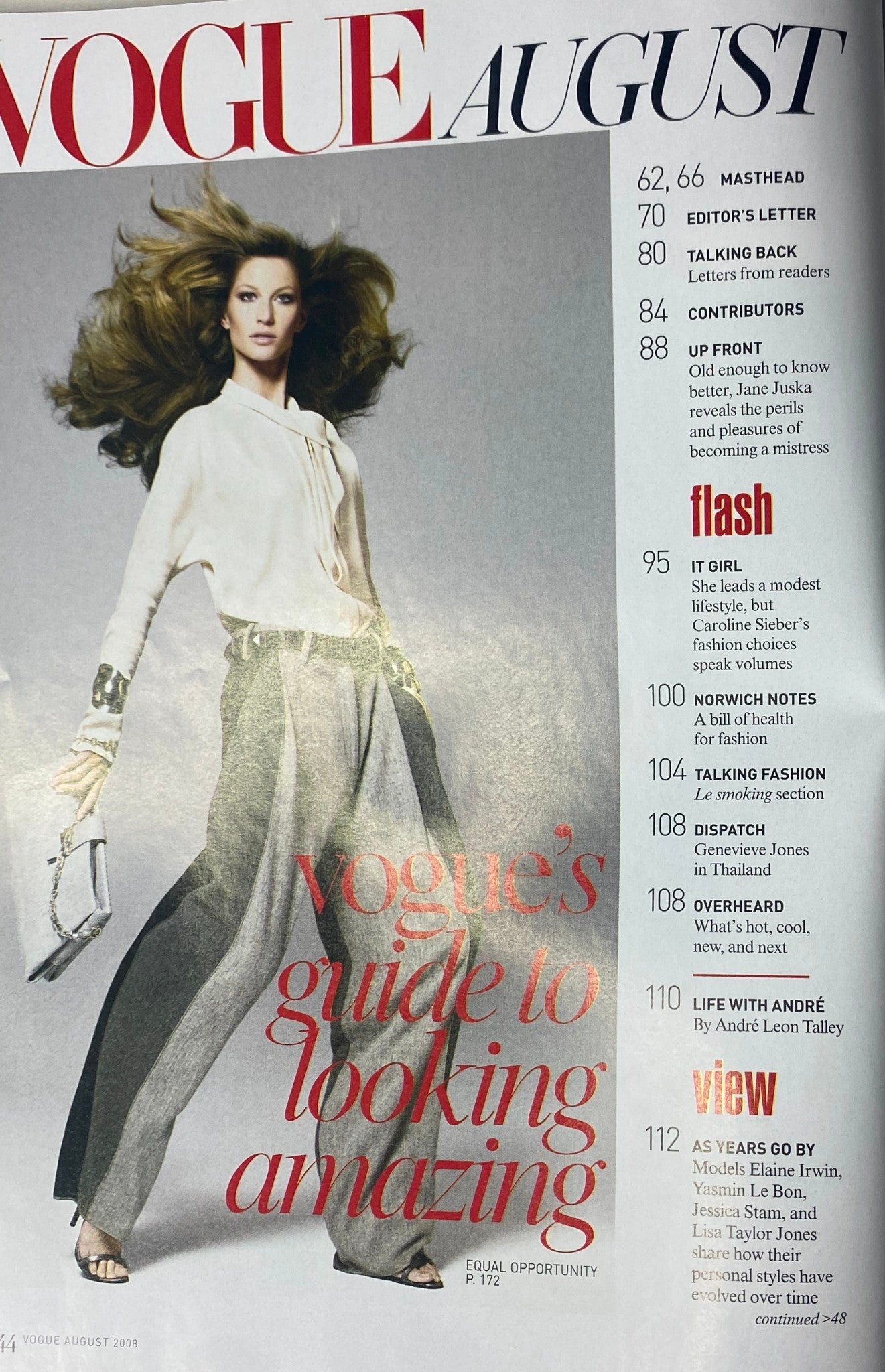 Vogue Magazine August 2008 cover featuring a high-fashion model styled in elegant attire, emphasizing timeless beauty and fashion trends.