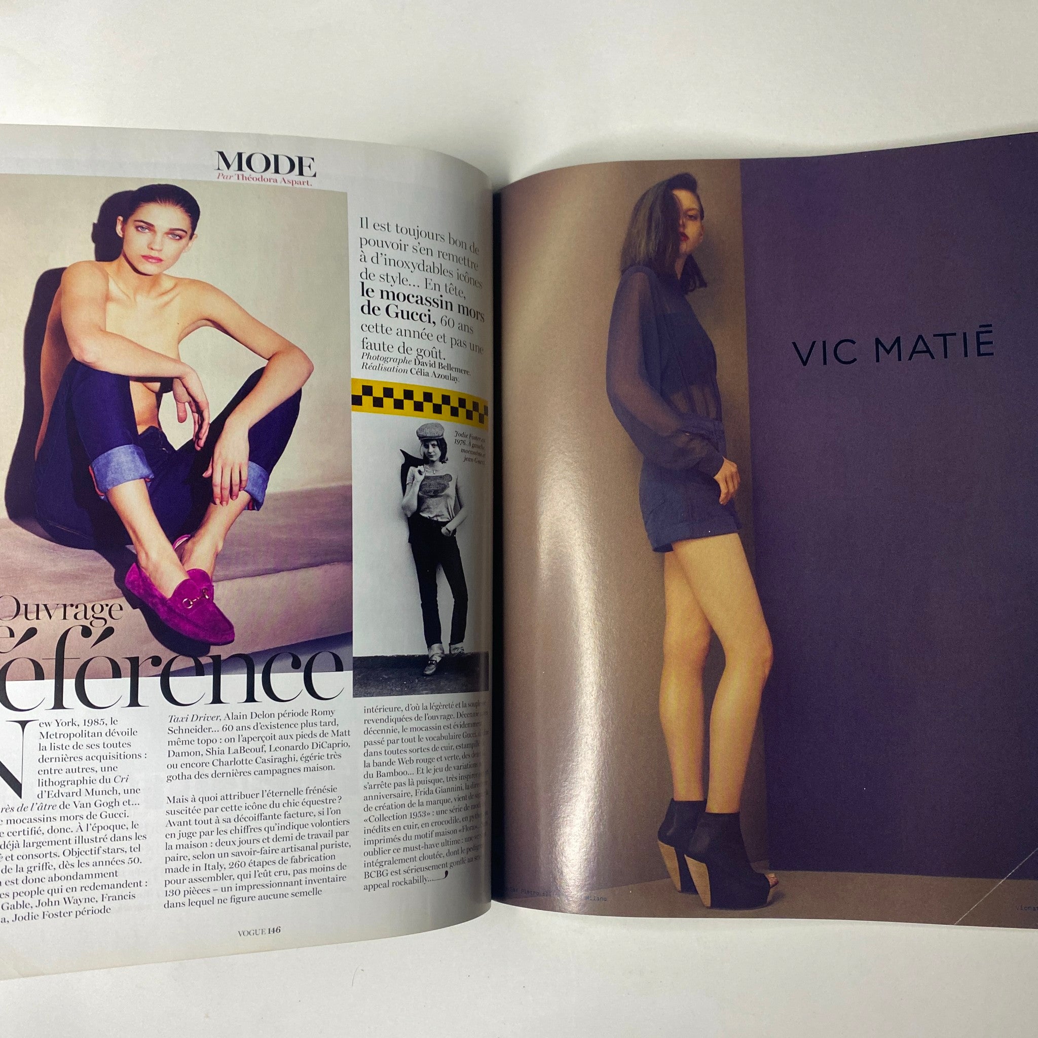 Fashion editorial in Vogue Paris Magazine February 2013 No. 934, displaying VIC MATIÉ designs with a model in chic attire seated on a fashion spread layout, evoking a sophisticated aesthetic.
